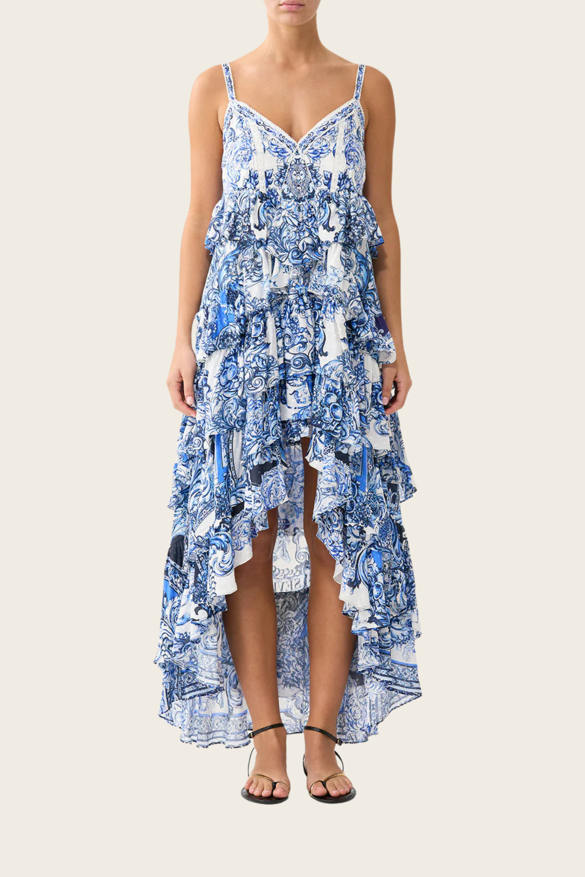 V-Neck Ruffle High Low Dress - A Tiled Wonderland - Camilla