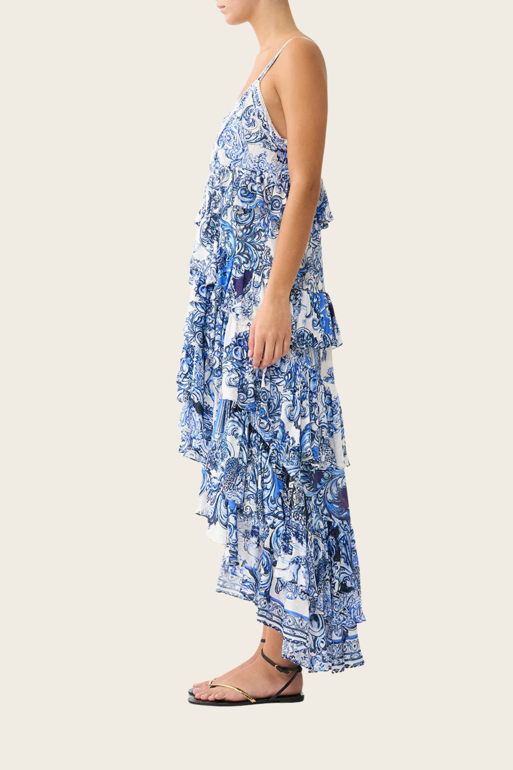 V-Neck Ruffle High Low Dress - A Tiled Wonderland - Camilla