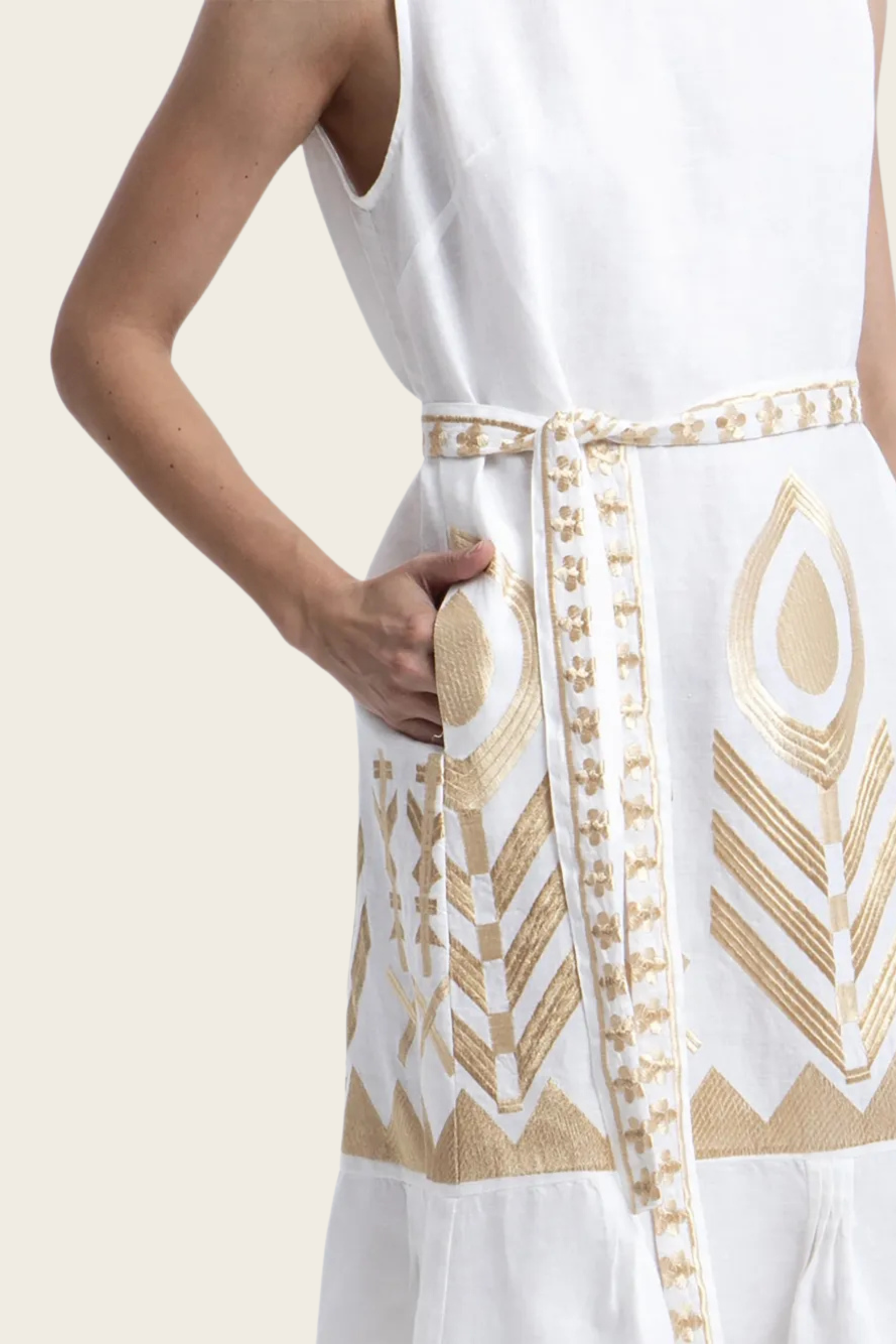Embroidered Tiered Dress - Greek Archaic Kori