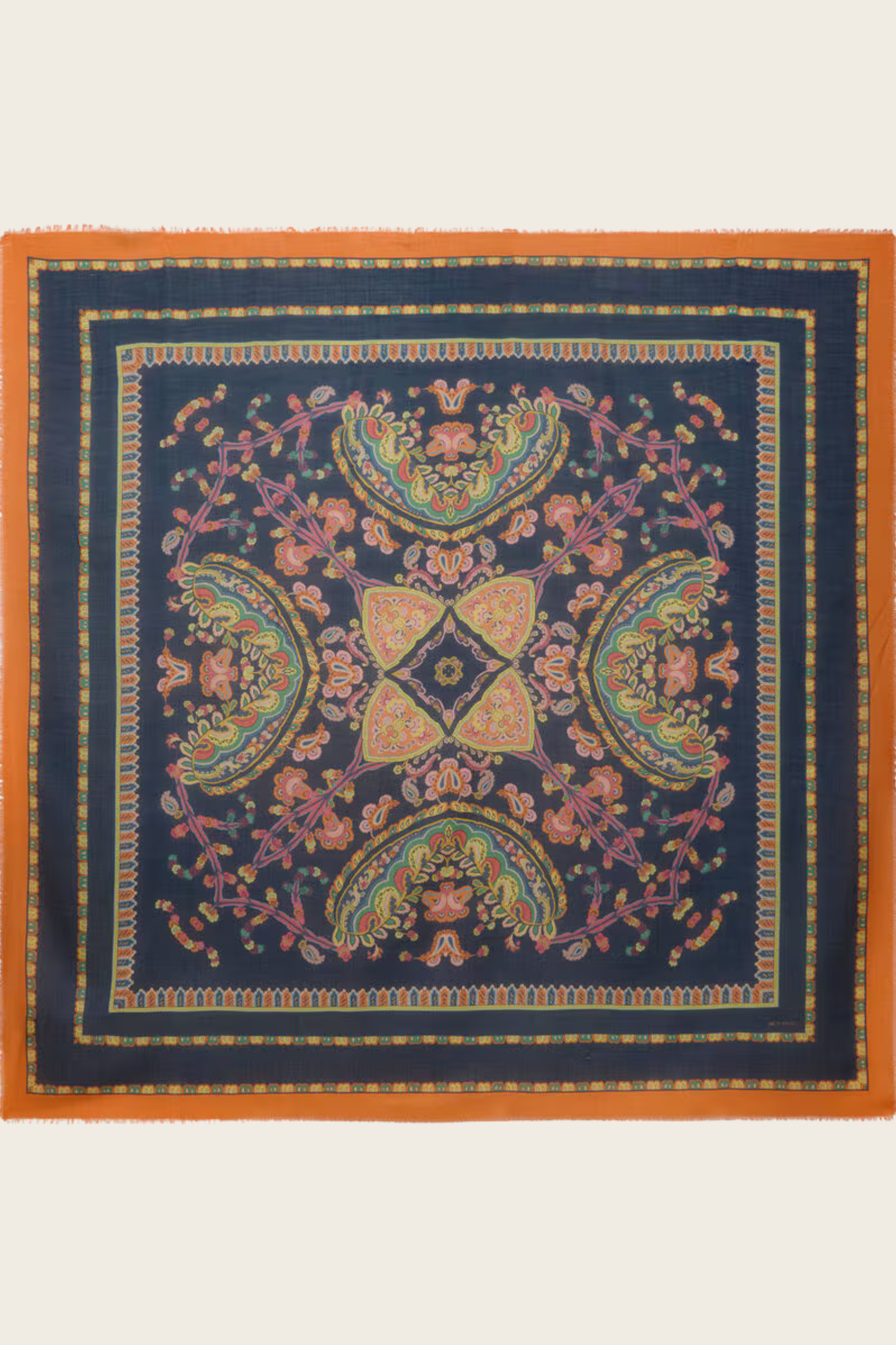 Floral Paisley Cashmere-Blend Shawl, Composition: 40% cashmere, 30% silk, 30% wool, Dimensions: 55.1 × 55.1 in (140 × 140 cm), Lightly frayed contrasting edges, New Arrivals, SS26, Espace Cannelle