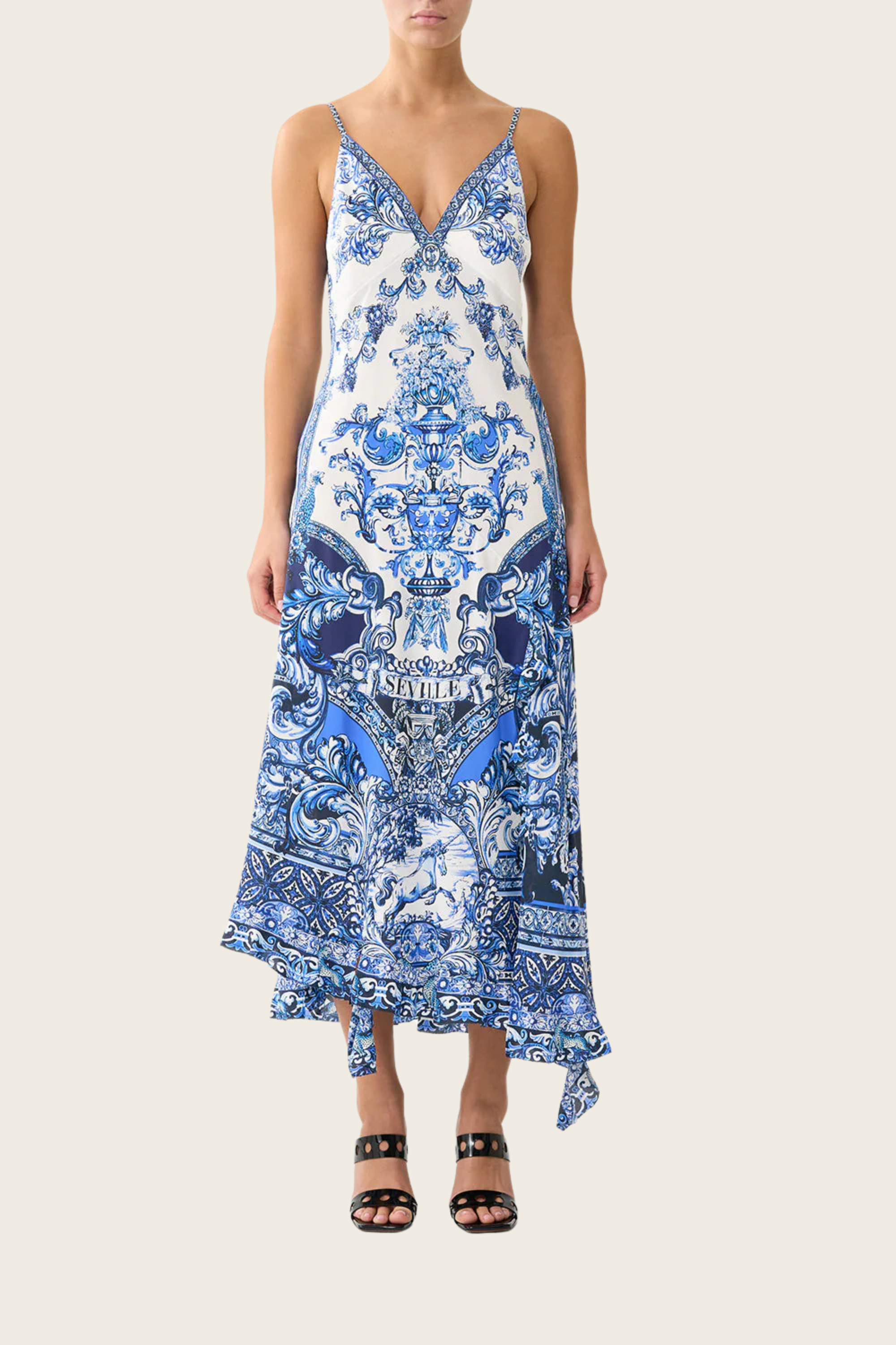Bias Slip Dress with Frill Hem - A Tiled Wonderland - Camilla