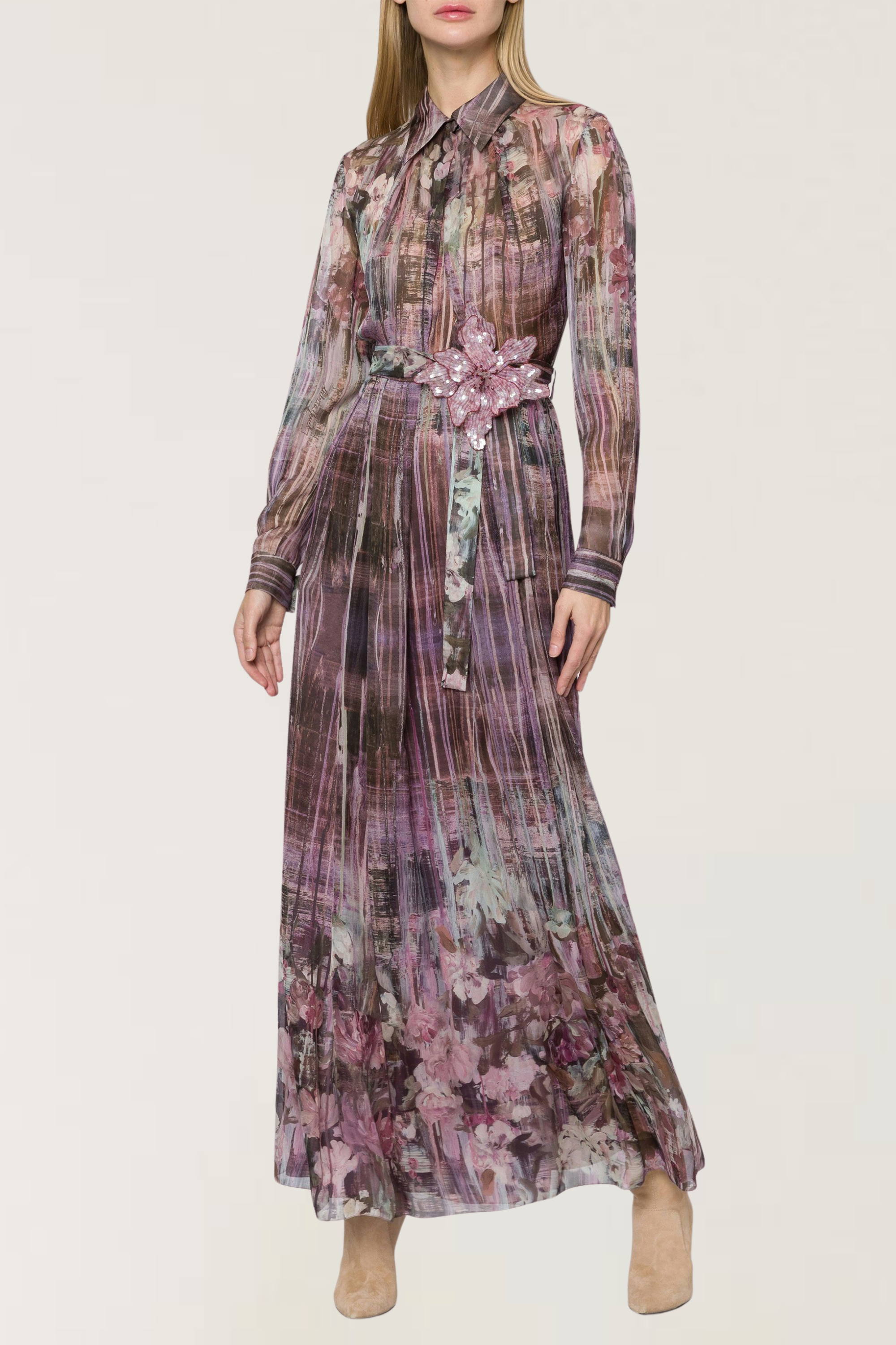 Vestido de seda Dripping Roses - Alberta Ferretti