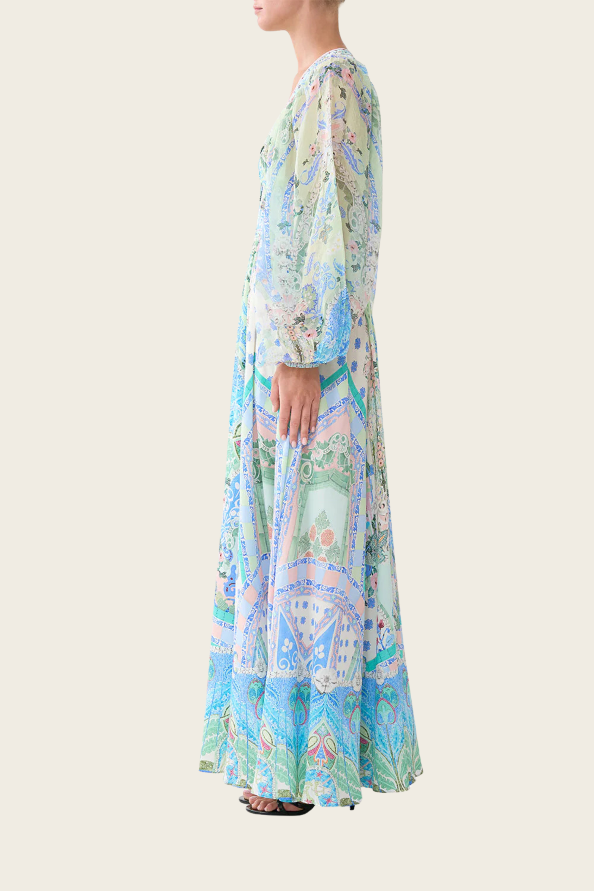 Lace-Up Front Long Dress - Midsummer Mosaics - Camilla - ESPACE CANNELLE - SS26 - New Arrivals