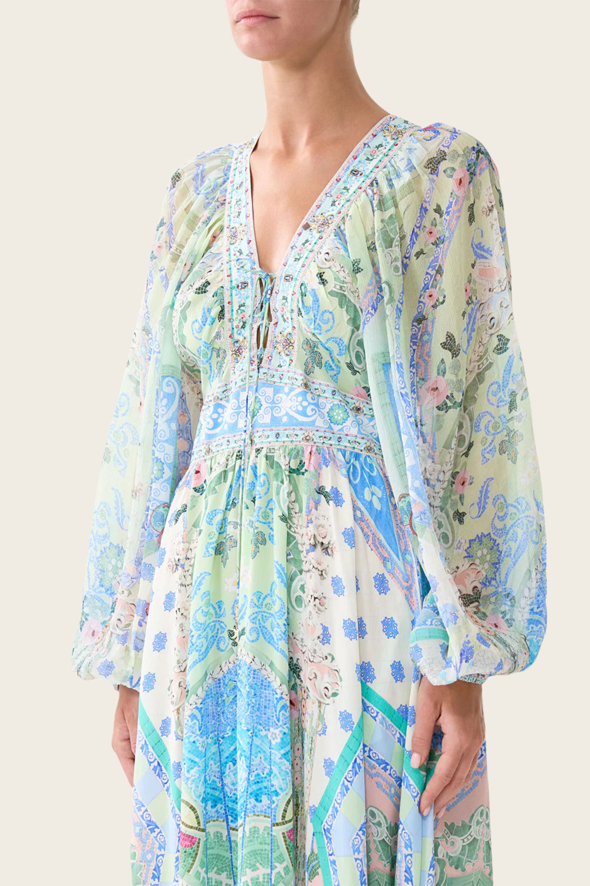 Lace-Up Front Long Dress - Midsummer Mosaics - Camilla - ESPACE CANNELLE - SS26 - New Arrivals