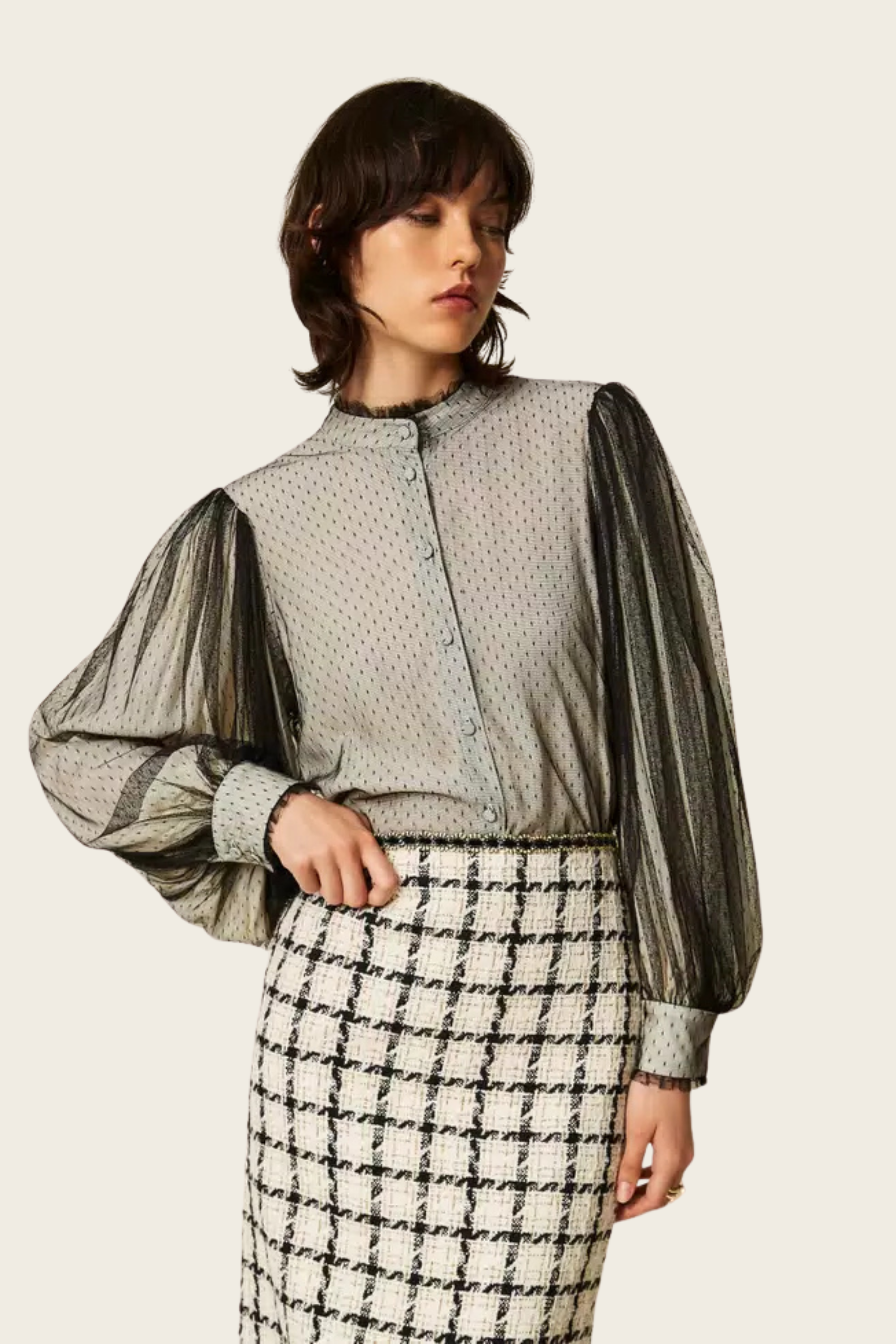 Crêpe de Chine Shirt with Plumetis Tulle - Twinset
