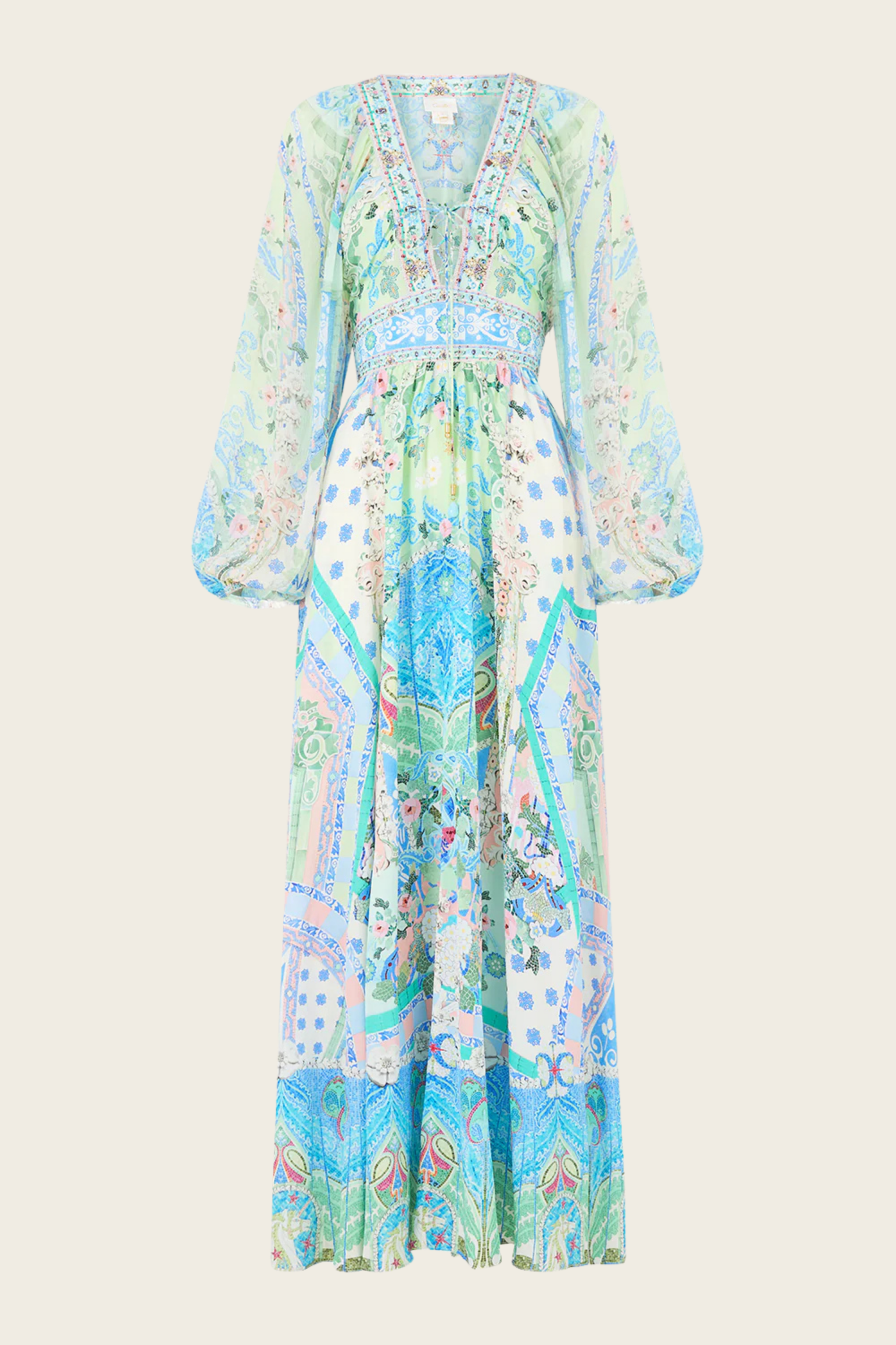 Lace-Up Front Long Dress - Midsummer Mosaics - Camilla - ESPACE CANNELLE - SS26 - New Arrivals