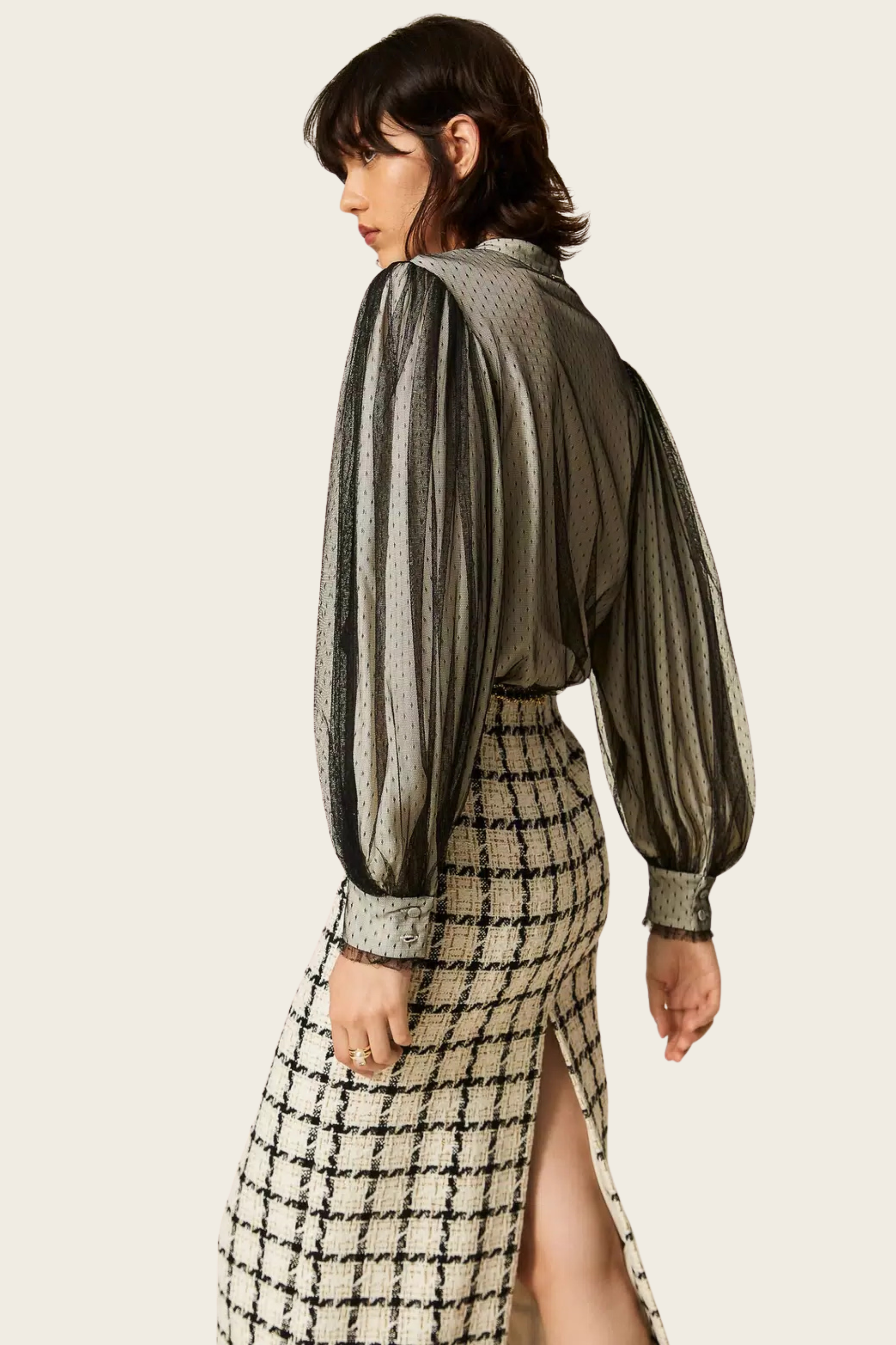 Crêpe de Chine Shirt with Plumetis Tulle - Twinset