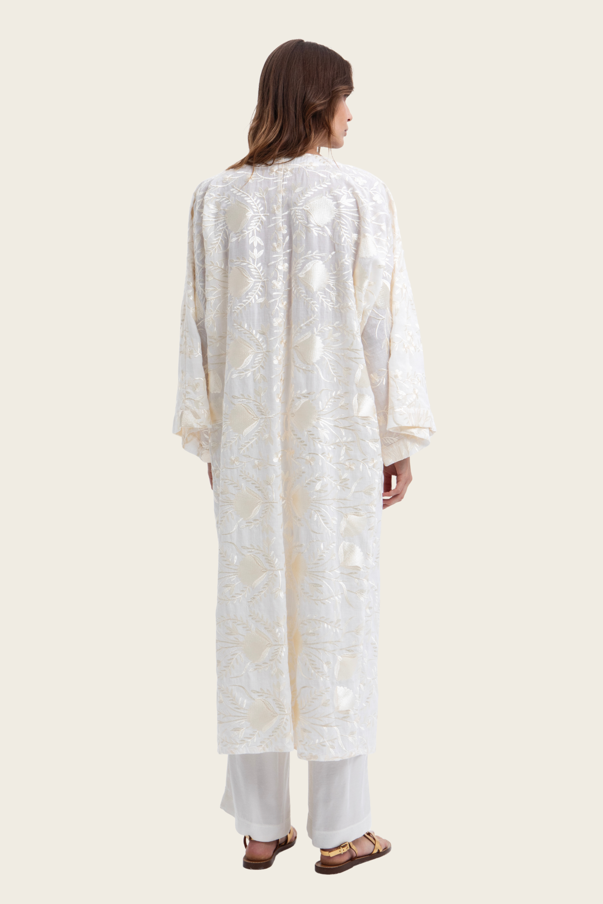 Embroidered Longline Cover-Up - Greek Archaic Kori - ESPACE CANNELLE