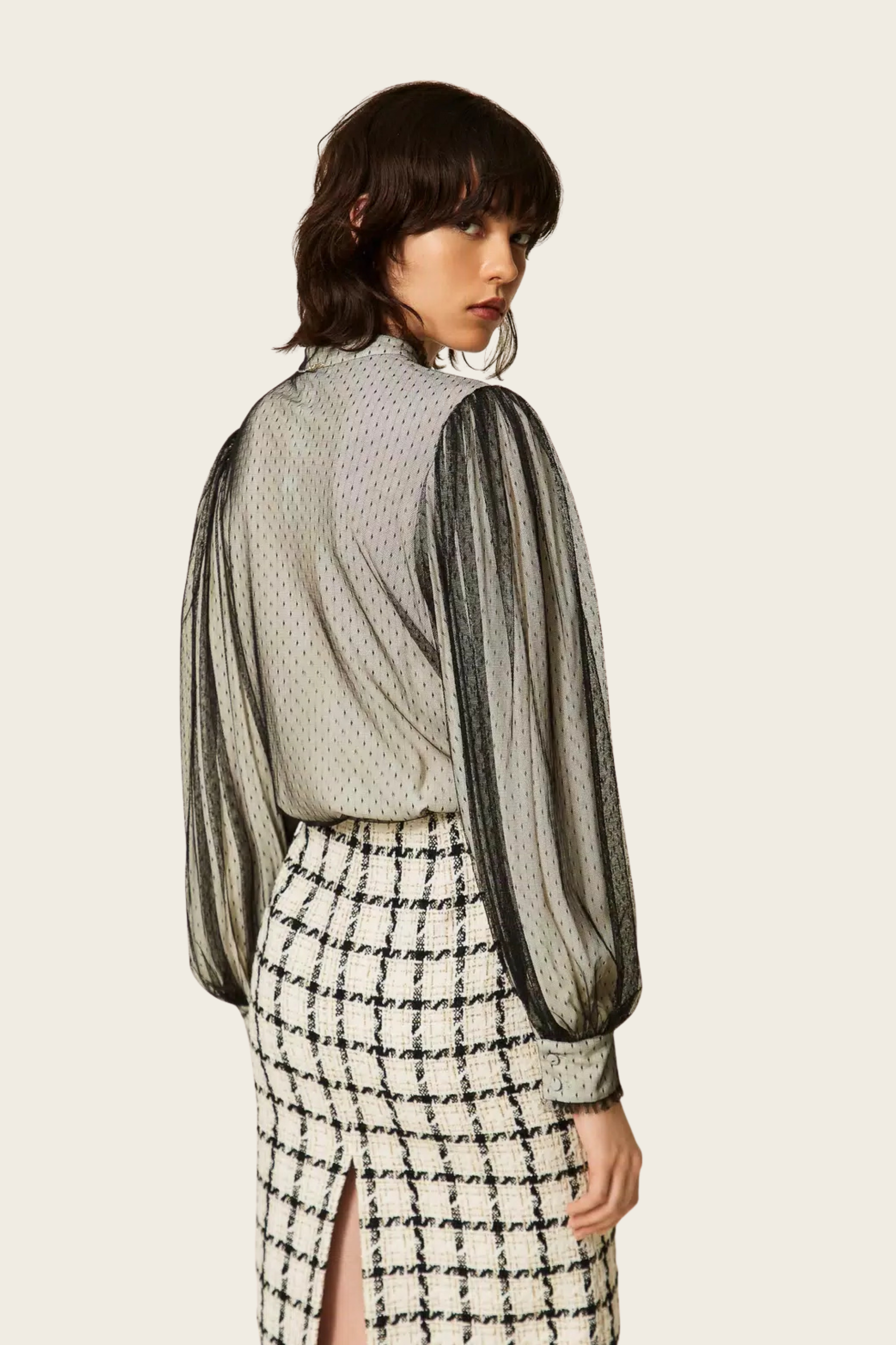 Crêpe de Chine Shirt with Plumetis Tulle - Twinset