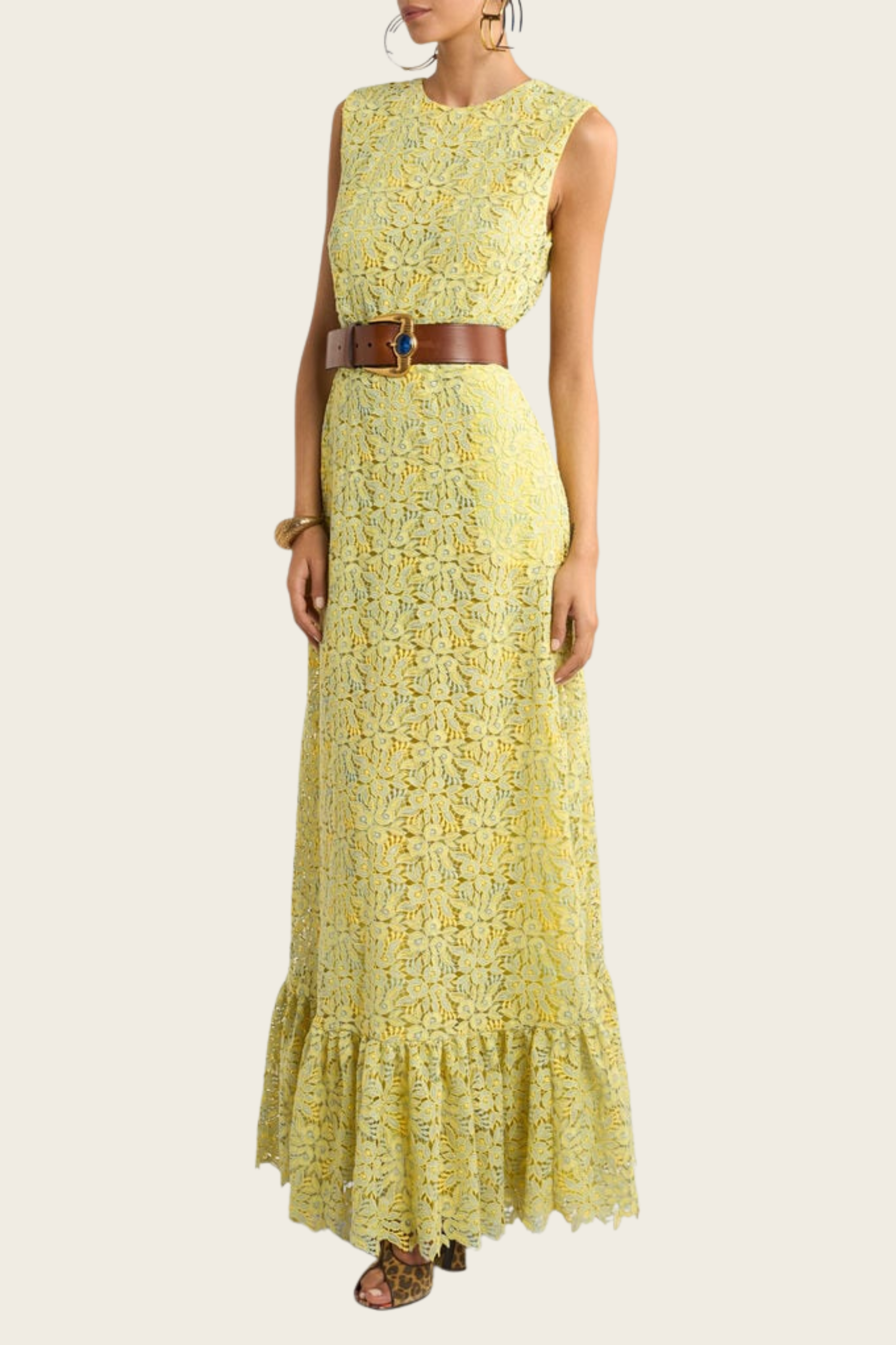 Macramé Lace Long Dress with Belt - Etro