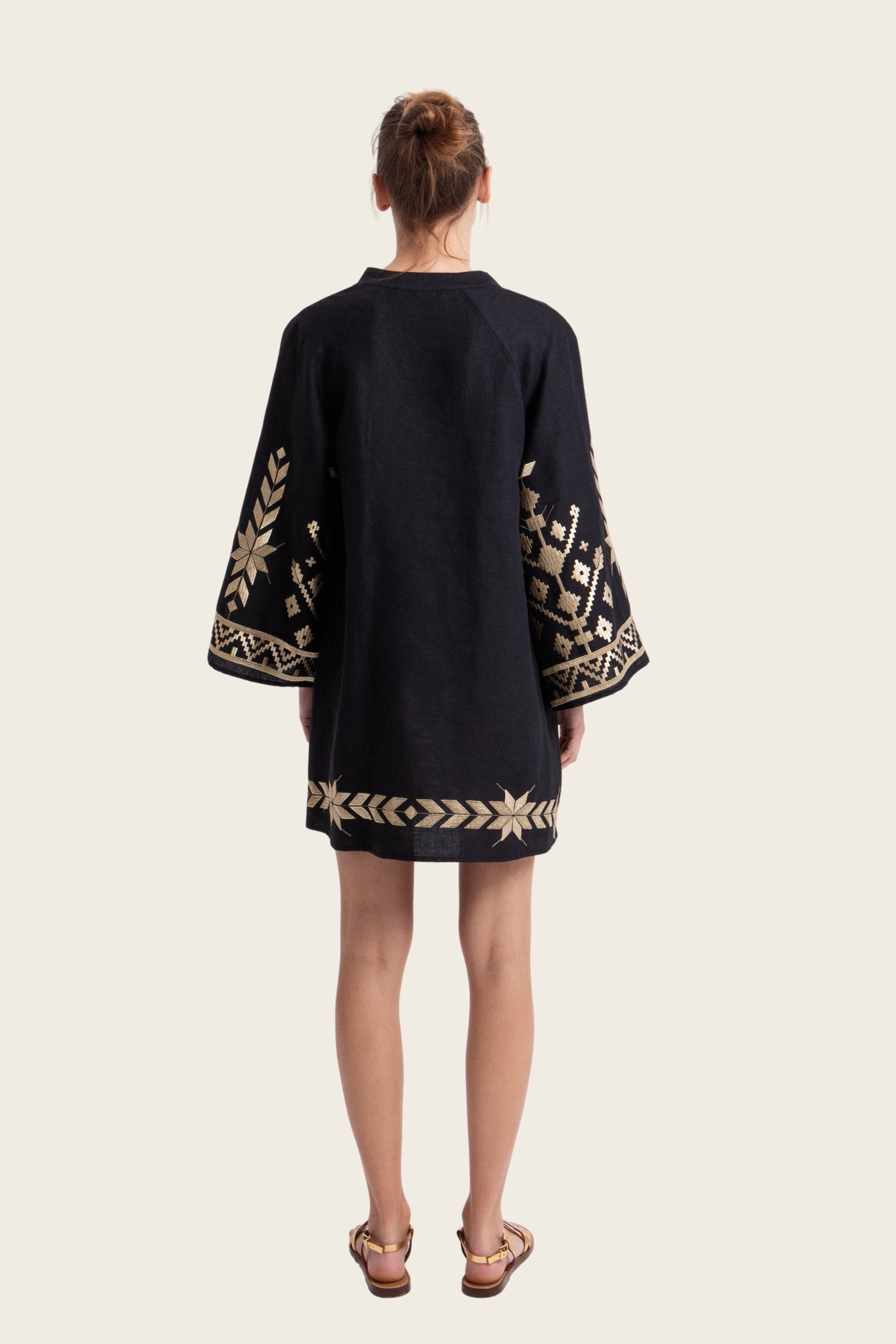 Embroidered Linen Mini Dress - Greek Archaic Kori - ESPACE CANNELLE