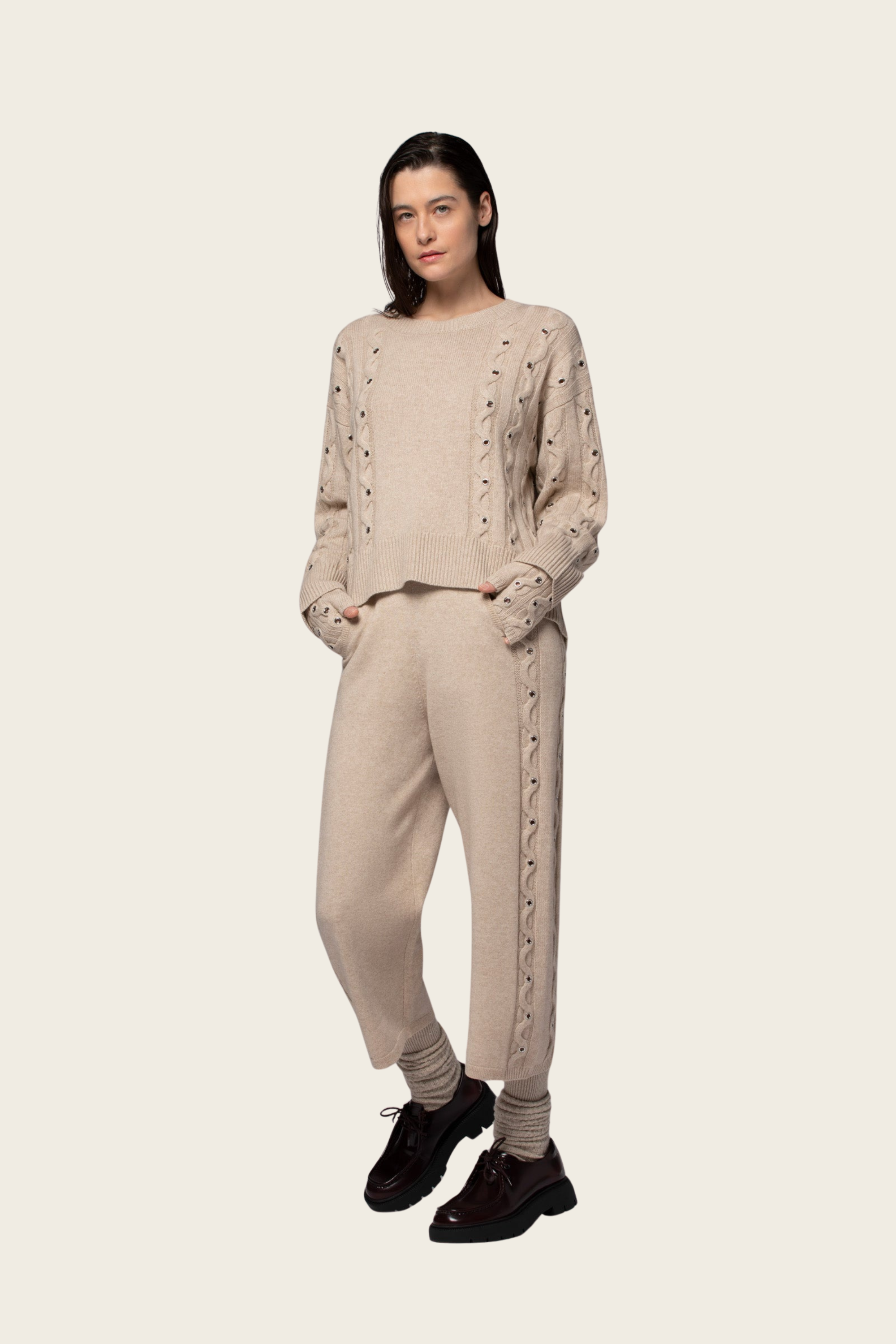 Poline Sweater, Composition: 70% wool, 30% cashmere, Colour: Latte, Straight cut, New Arrivals, Espace Cannelle, FW25