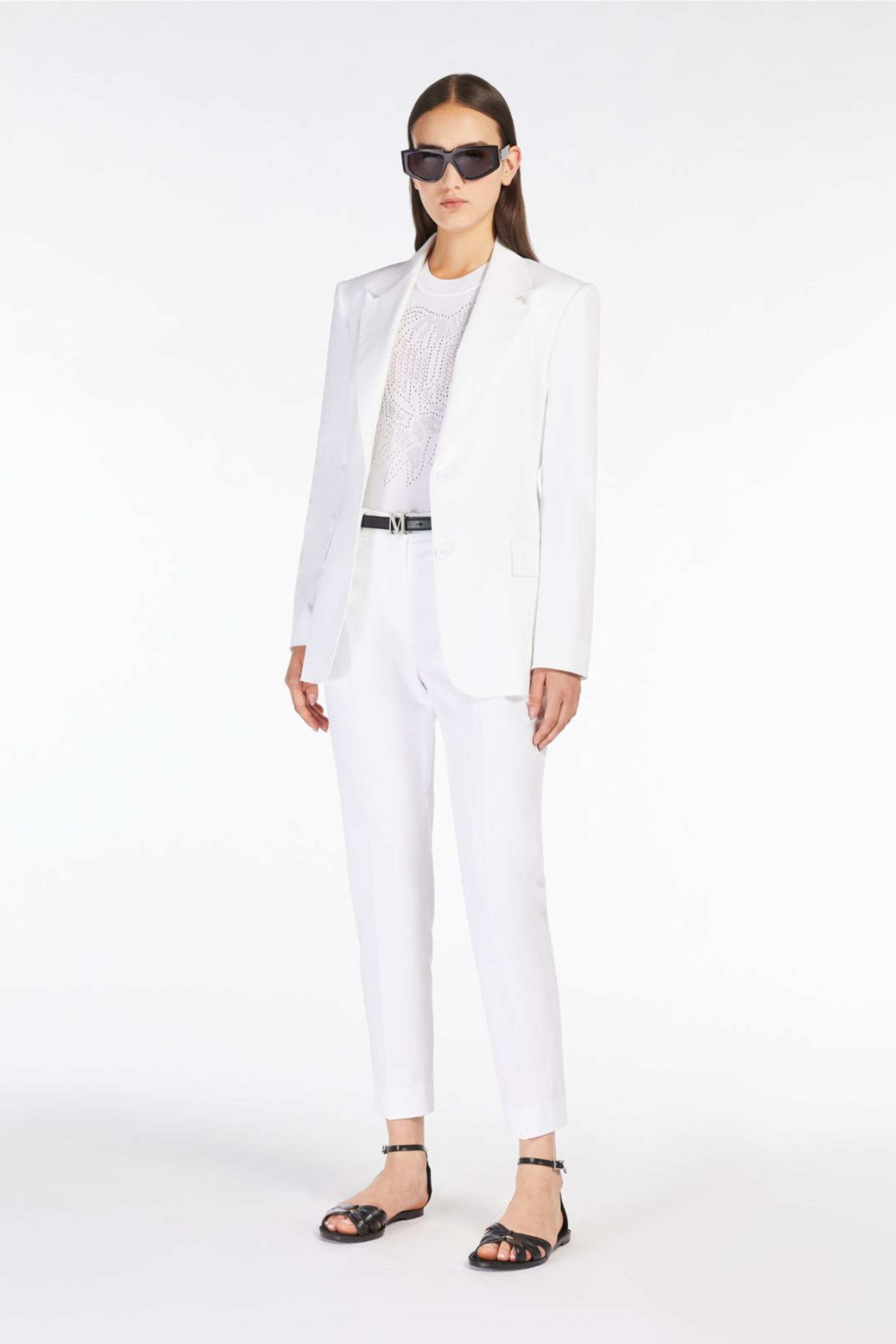 Gabardine Cigarette Trousers, Colour: White, Fabric: 95% Cotton, 5% Elastane, Slim, tapered fit, New Arrivals, SS25, Espace Cannelle