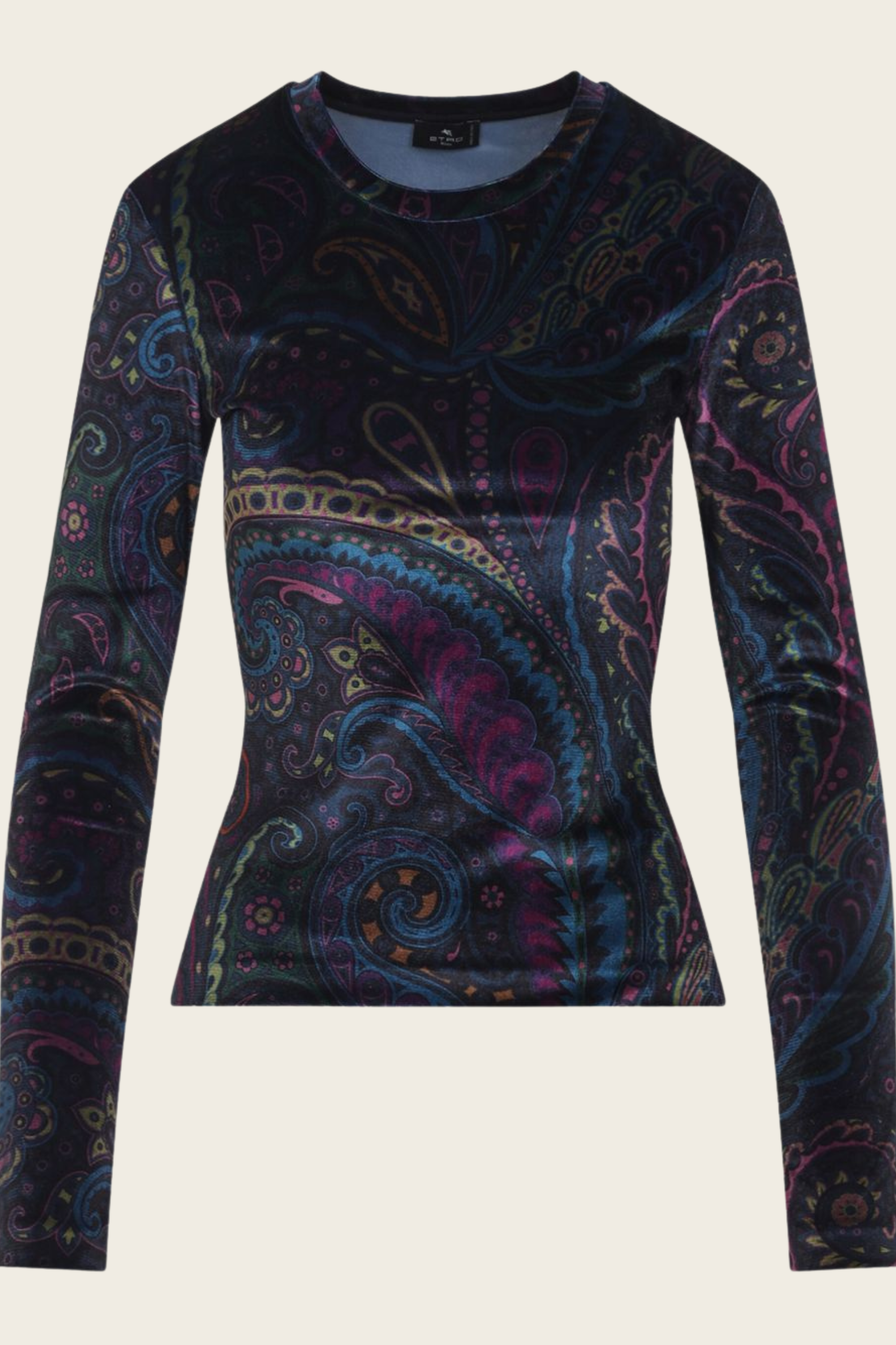 Paisley-Print Velvet shirt, Material: 93% Polyester, 7% Elastane, Colour: Black with paisley pattern, Close-fitting, New Arrivals, FW25, Espace Cannelle