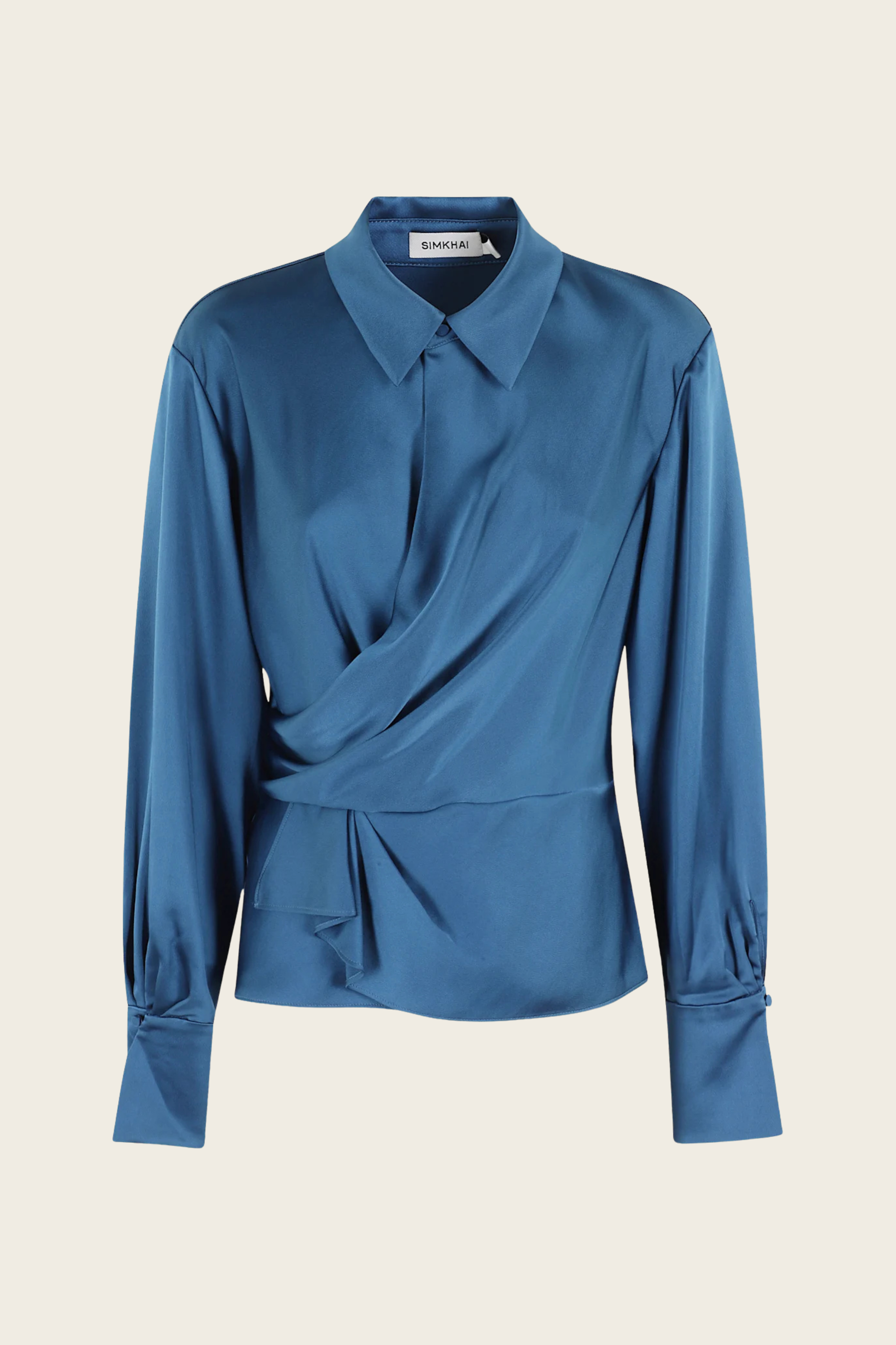 Valya Shirt, Material: Satin, Colour: Marine, Fit: Loose, New Arrivals, FW25, Espace Cannelle