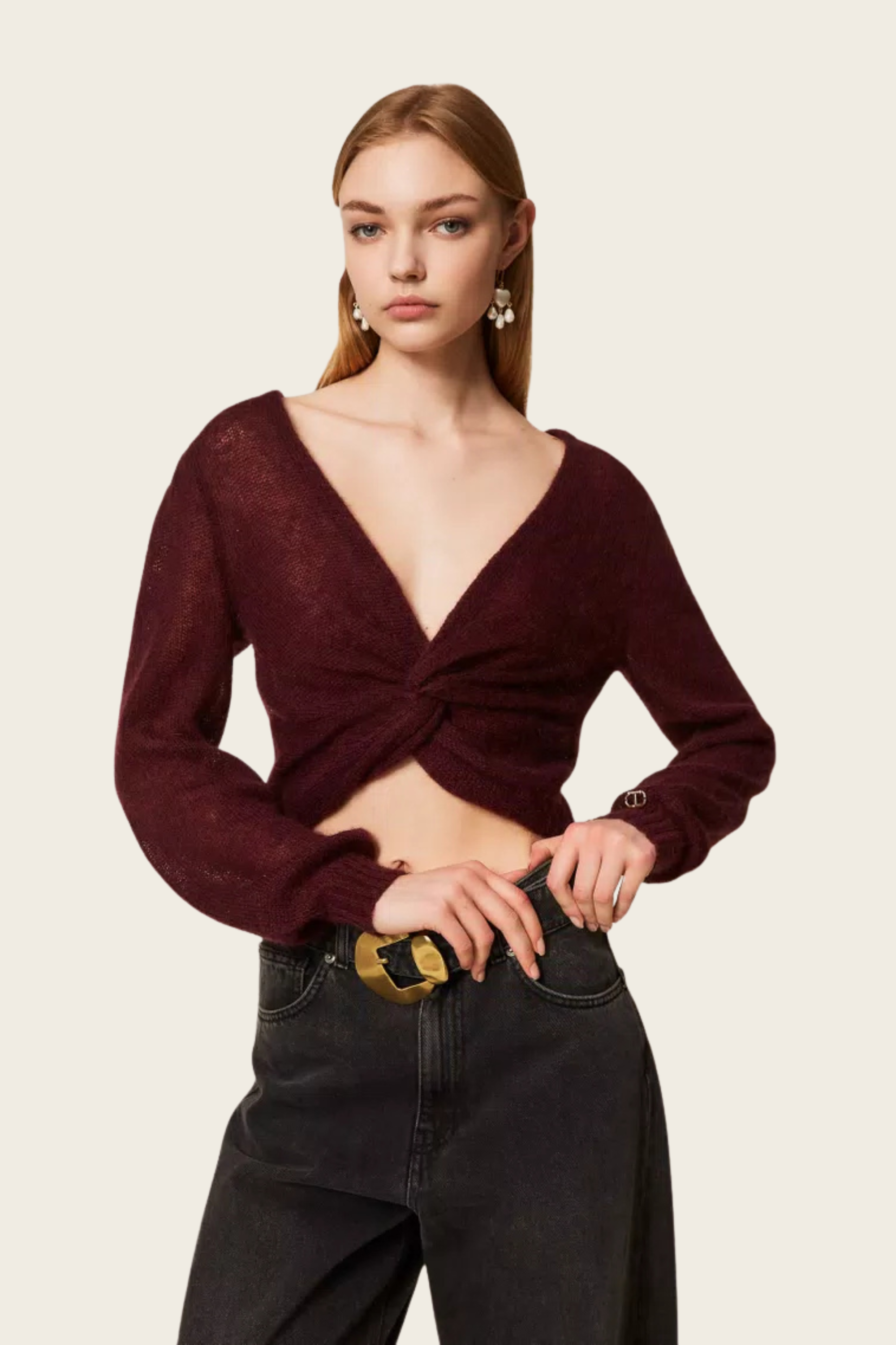 Mohair blend knit shrug - Material: 40% Polyamide, 30% Mohair, 30% Wool - Colour: Wine Tasting Purple - Fit: Loose - New Arrivals - FW25 - Espace Cannelle