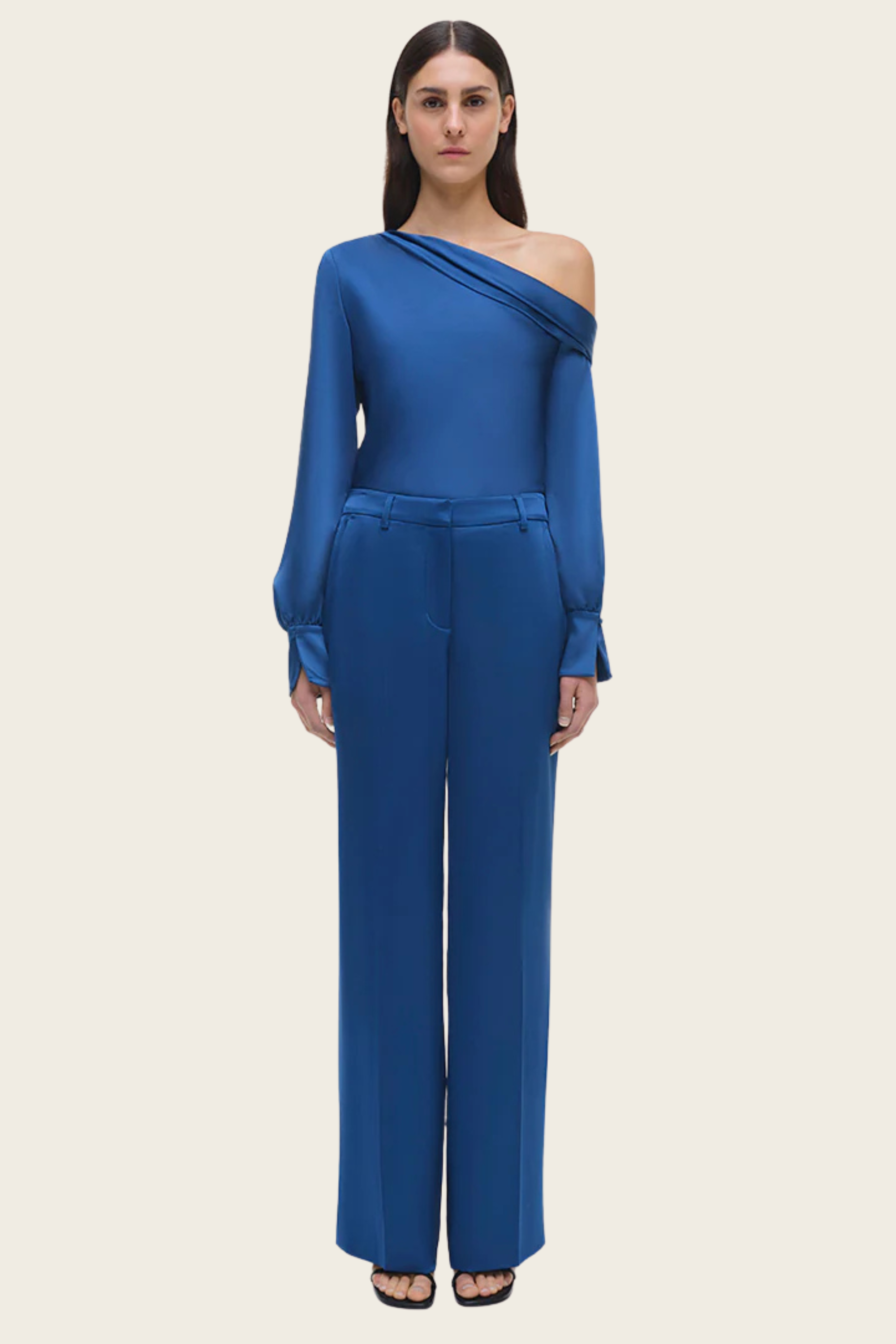 Tavar Pants, Shell: 89% Acetate, 11% Polyester, Colour: Marine, Zipper fly, New Arrivals, SS25, Espace Cannelle