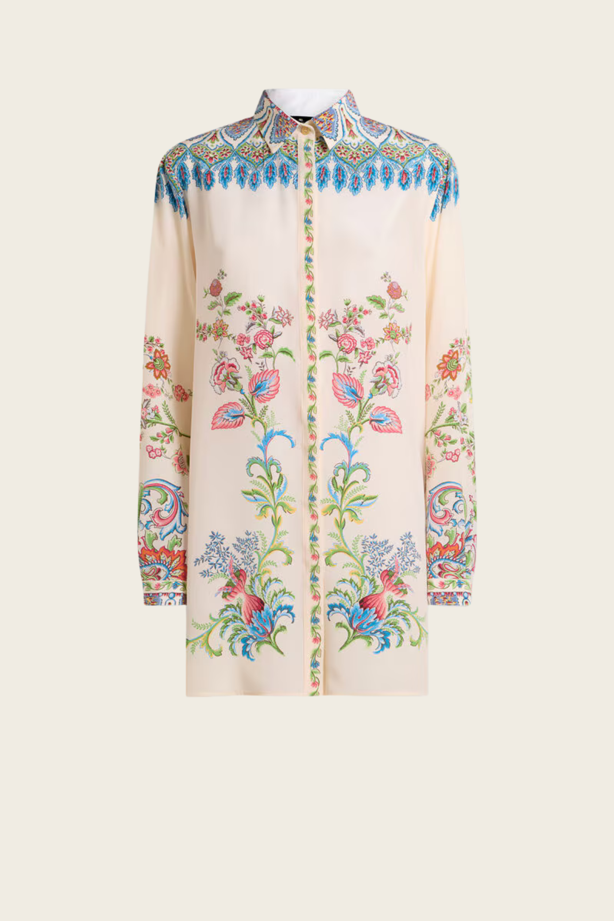 Long Silk Shirt With Placed Floral Print - Etro