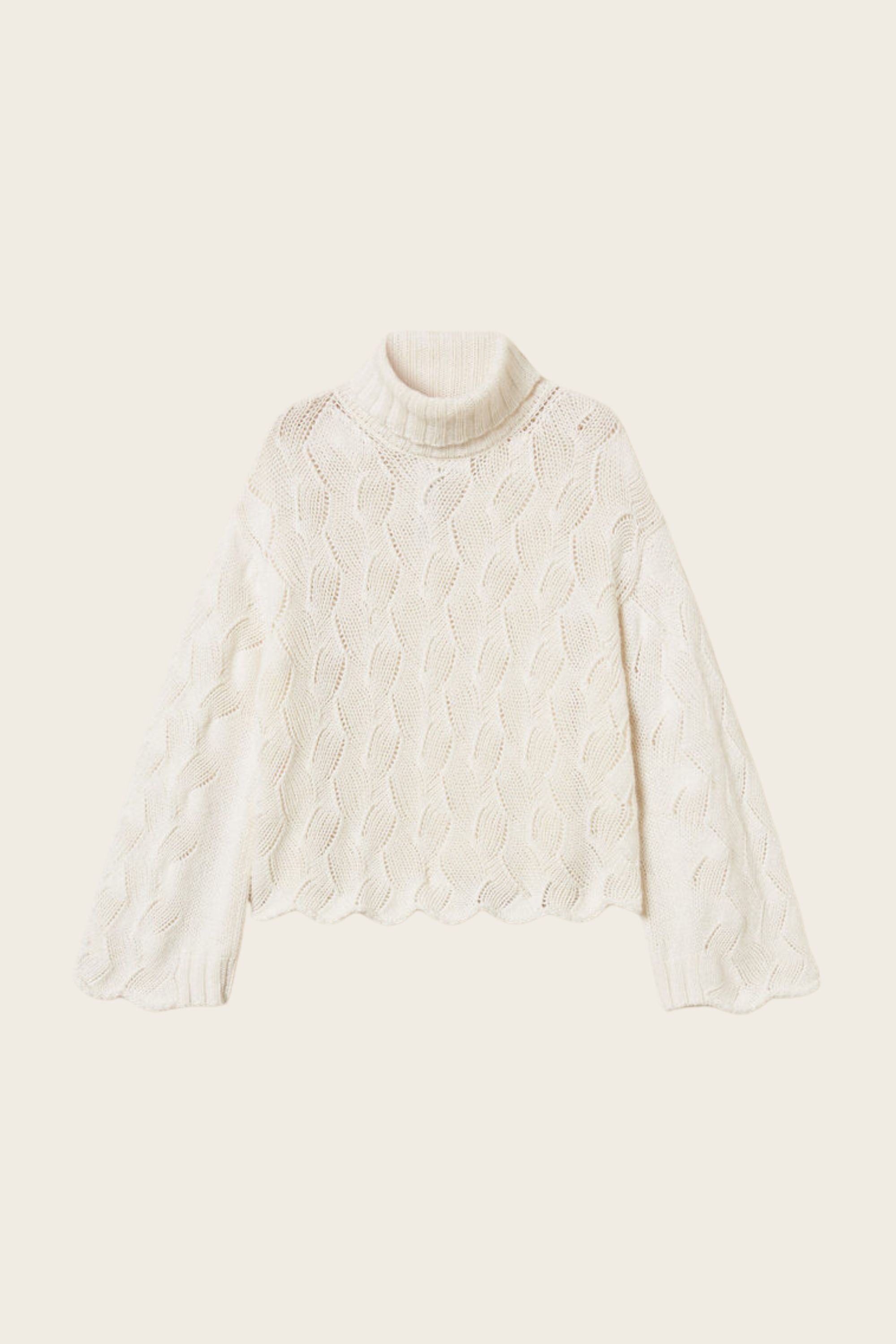 Wool blend turtle neck jumper with scalloped hem - Twinset