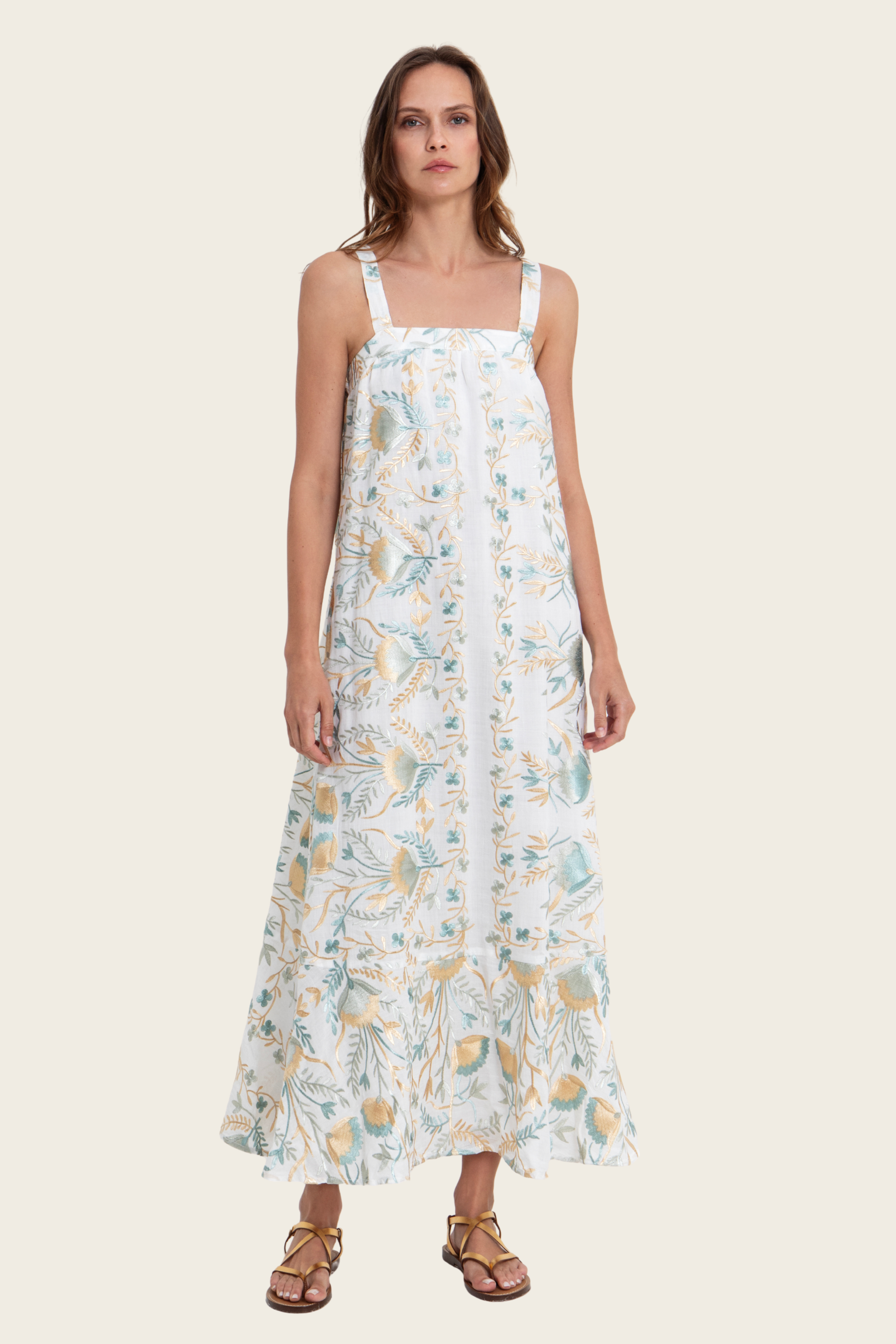 Embroidered Floral Dress - Greek Archaic Kori