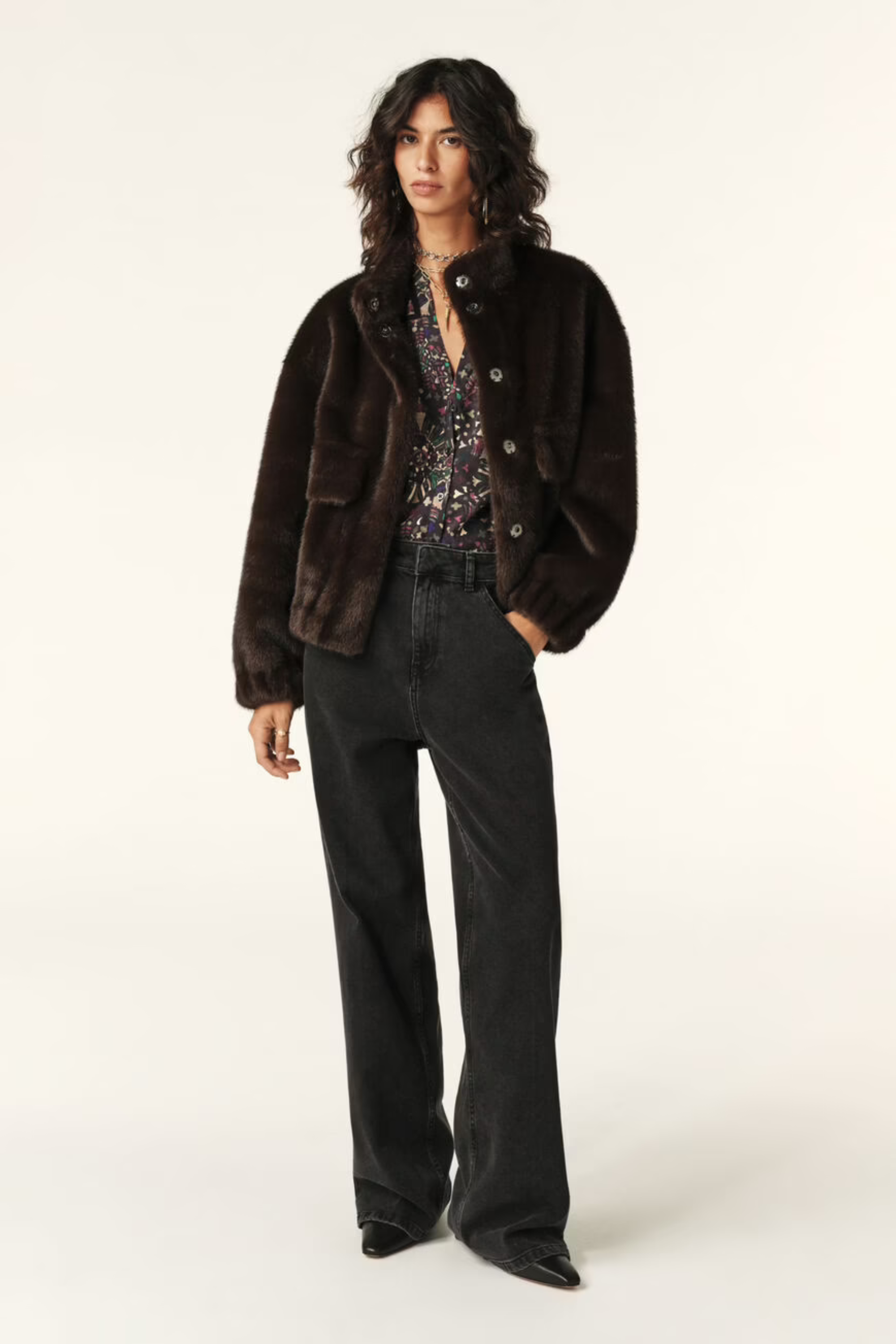 Paros Jacket, 100% Polyester, Colour: Chocolate, Fit: Loose, cropped, Espace Cannelle, New Arrivals, FW25