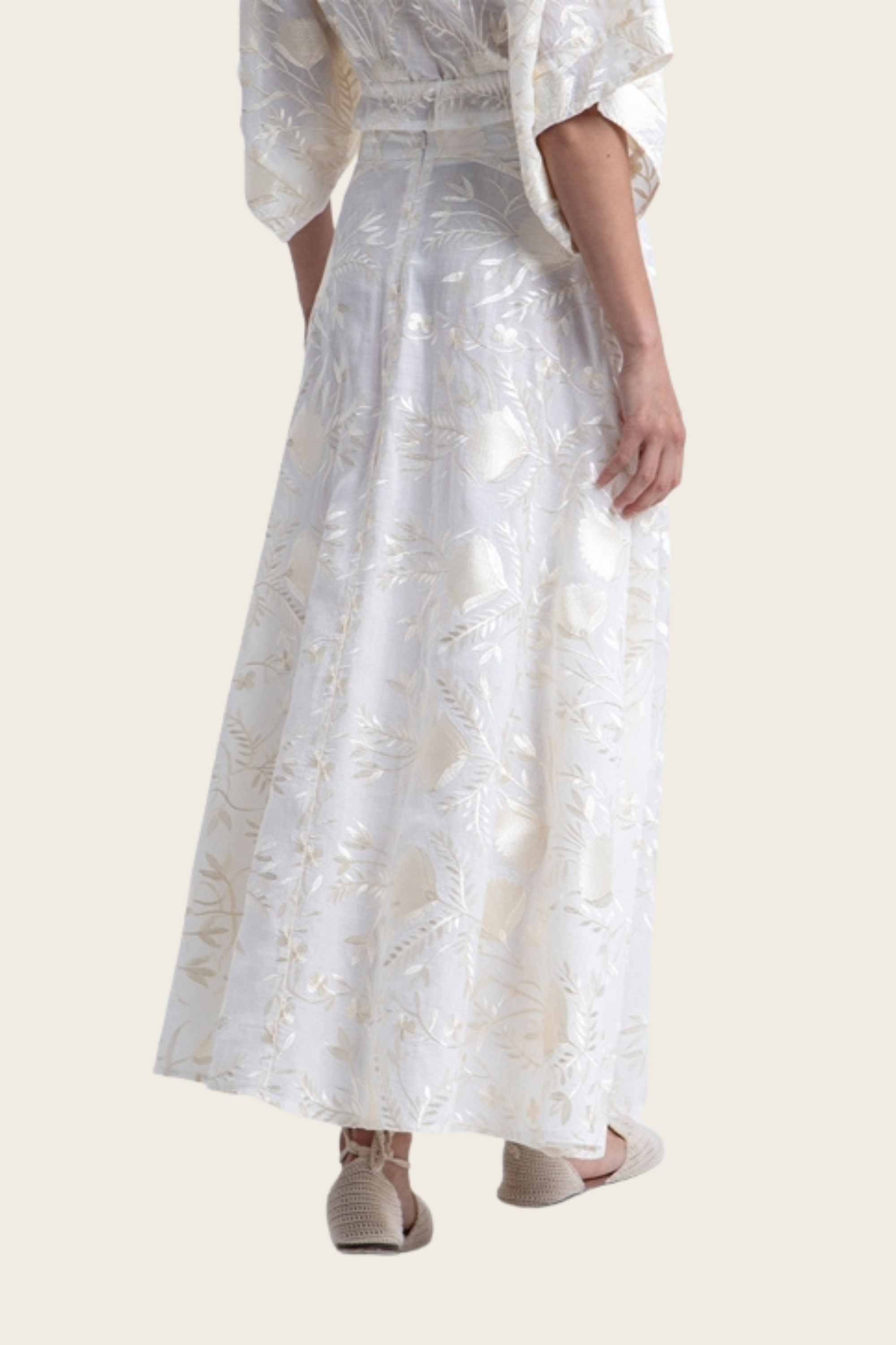 Champagne Embroidered Blossom Skirt - Greek Archaic Kori - ESPACE CANNELLE