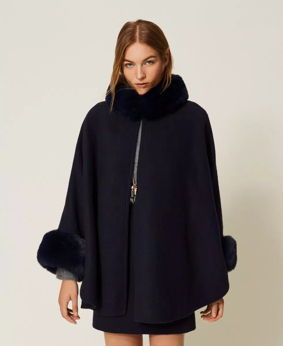 Poncho with Faux Fur - Twinset