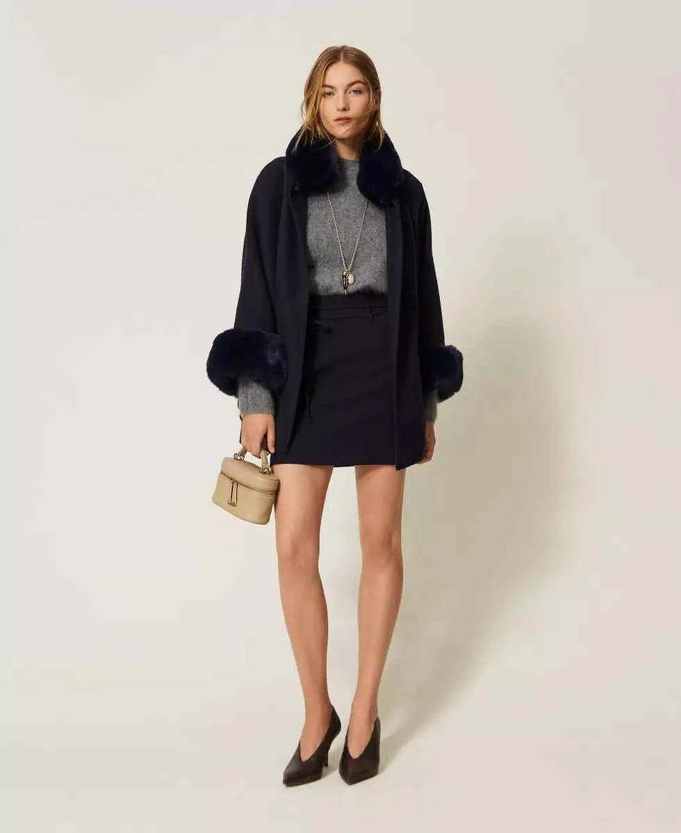 Poncho with Faux Fur - Twinset