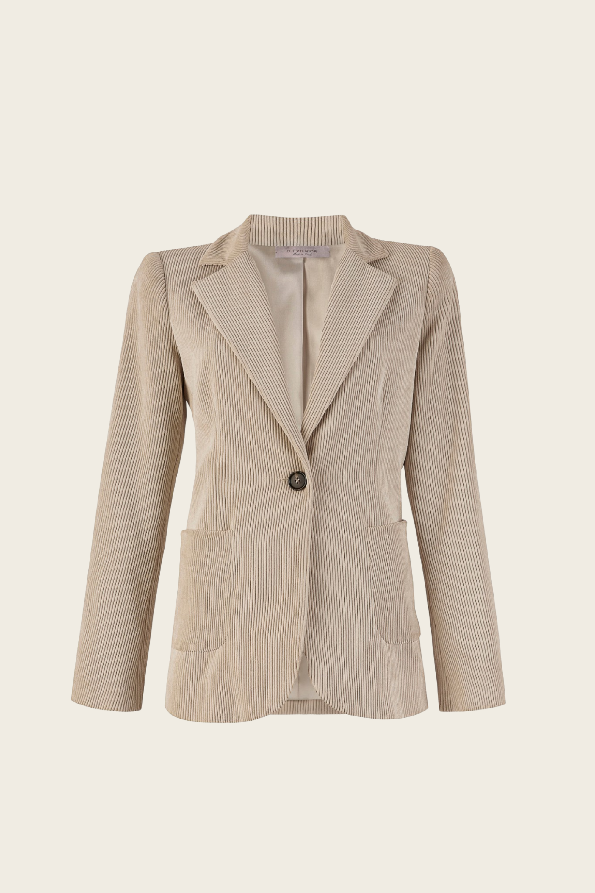 Single-breasted corduroy jacket, Fabric: 90% Polyester, 8% Polyamide, 2% Elastane, Lining: 68% Acetate, 32% Polyester, Colour: Ecru, New Arrivals, FW25, Espace Cannelle