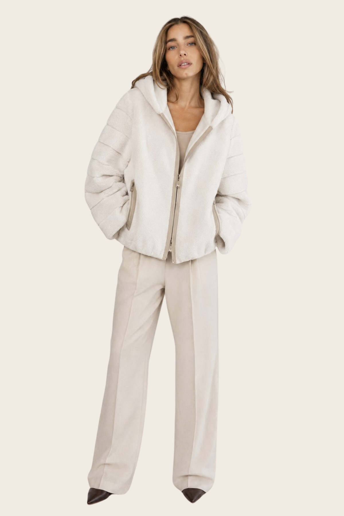 Hooded Panelled Faux-Fur Jacket - Max&Moi — White