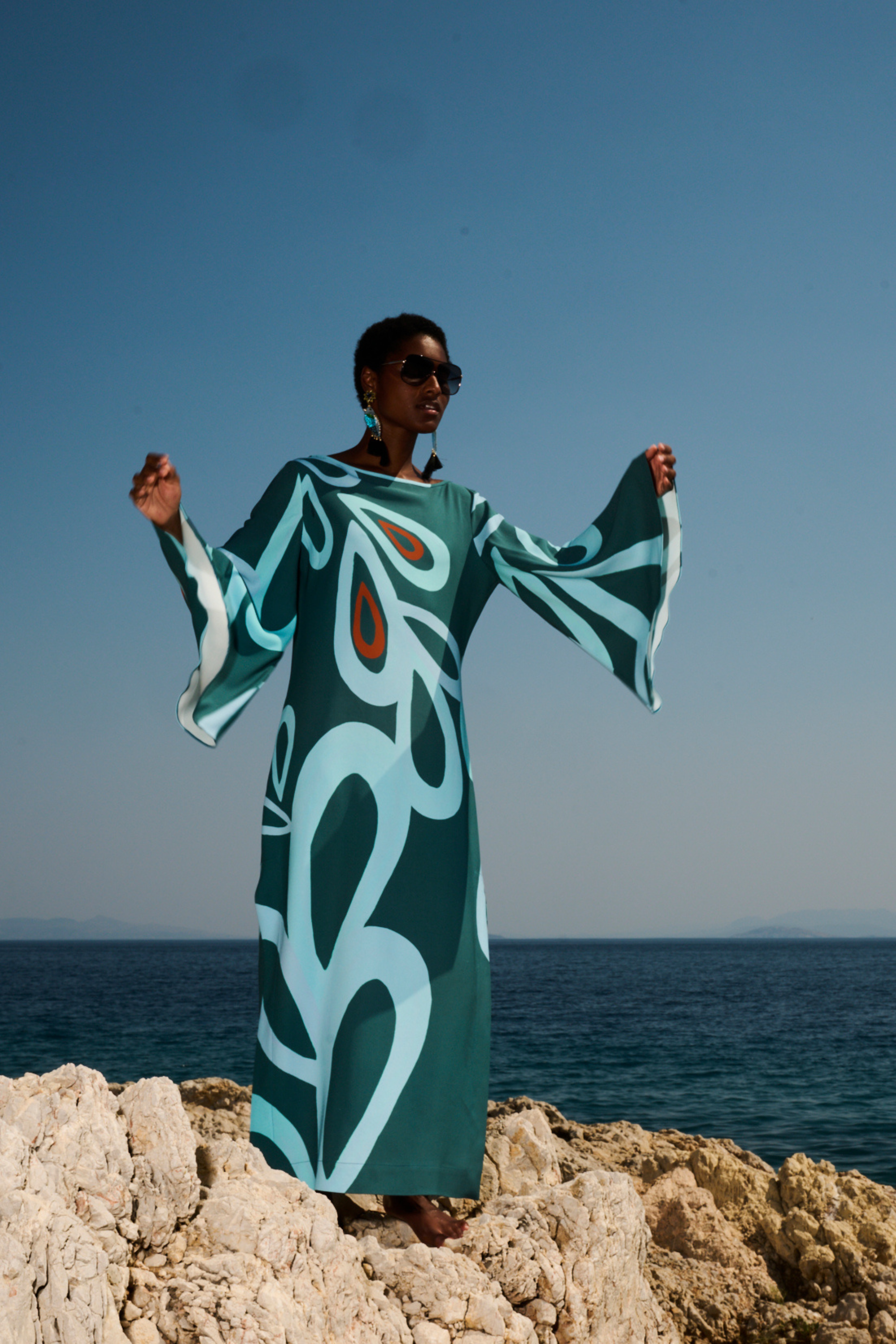 Printed Boat Neck Maxi Dress - Themisz