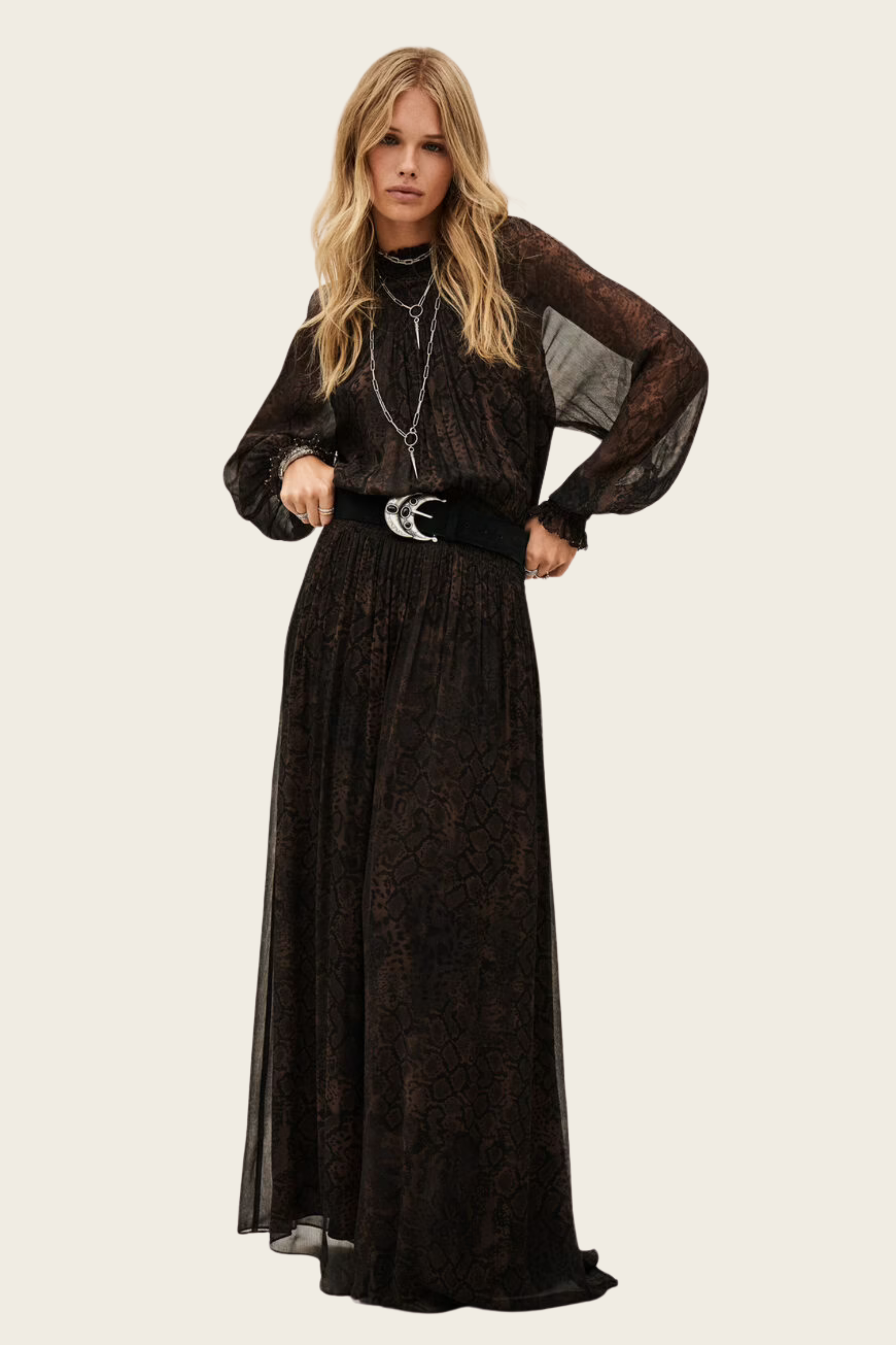 Smoky Maxi Dress, Composition: 100% Viscose (from sustainably managed forests), Long length, Flowing material, New Arrivals, Espace Cannelle, FW25