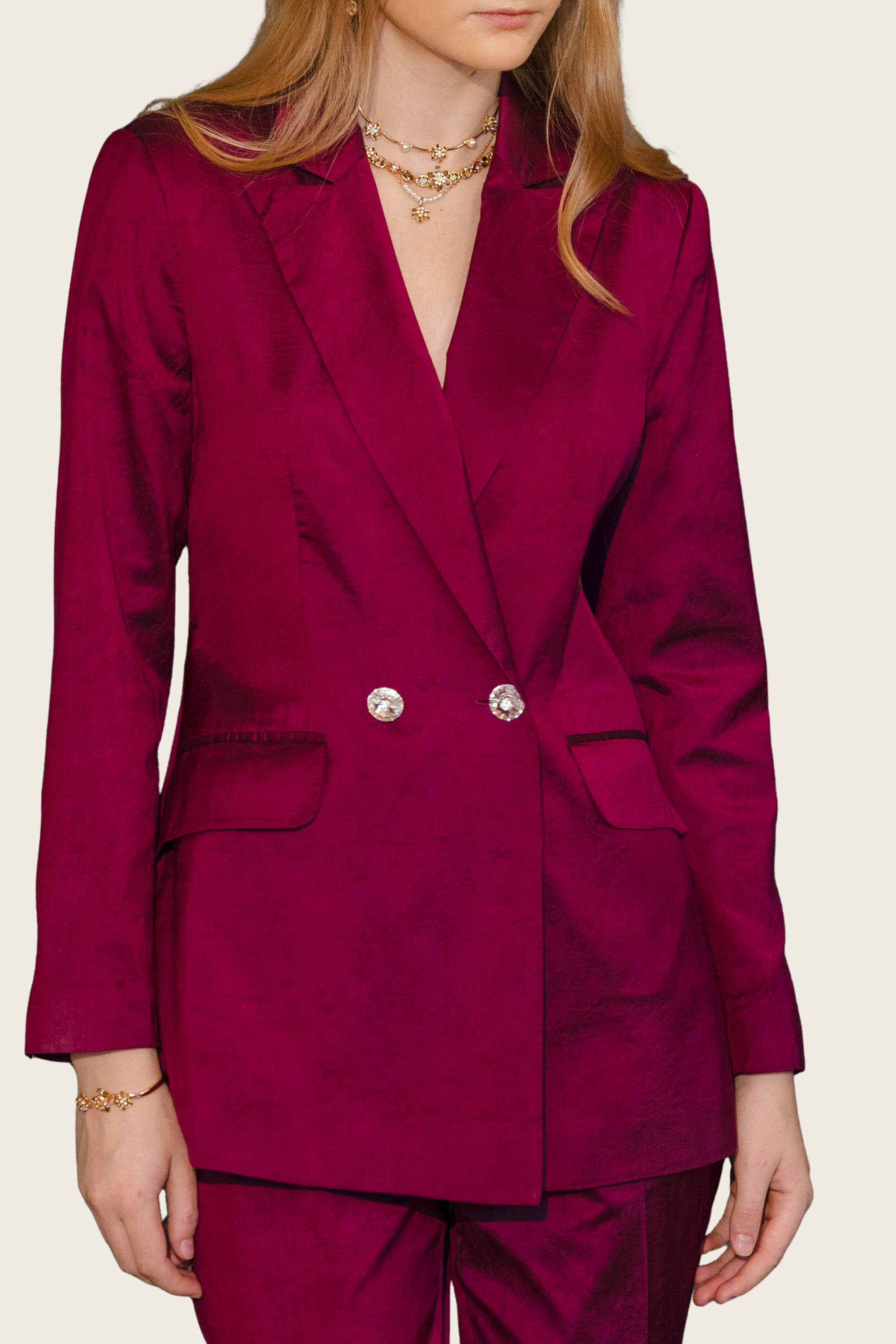 Burgundy Silk Blazer - Roselyn Silva