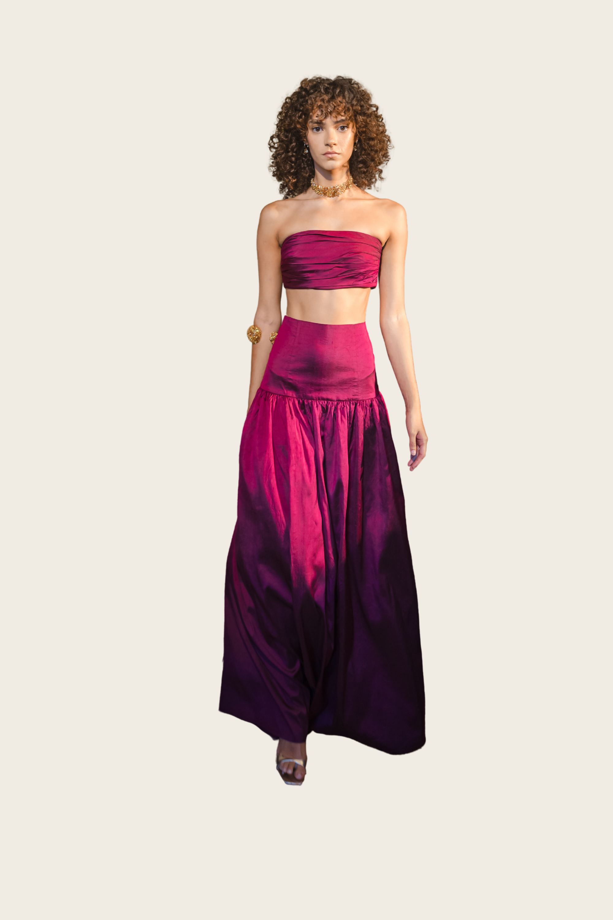 Burgundy Silk Maxi Skirt - Roselyn Silva