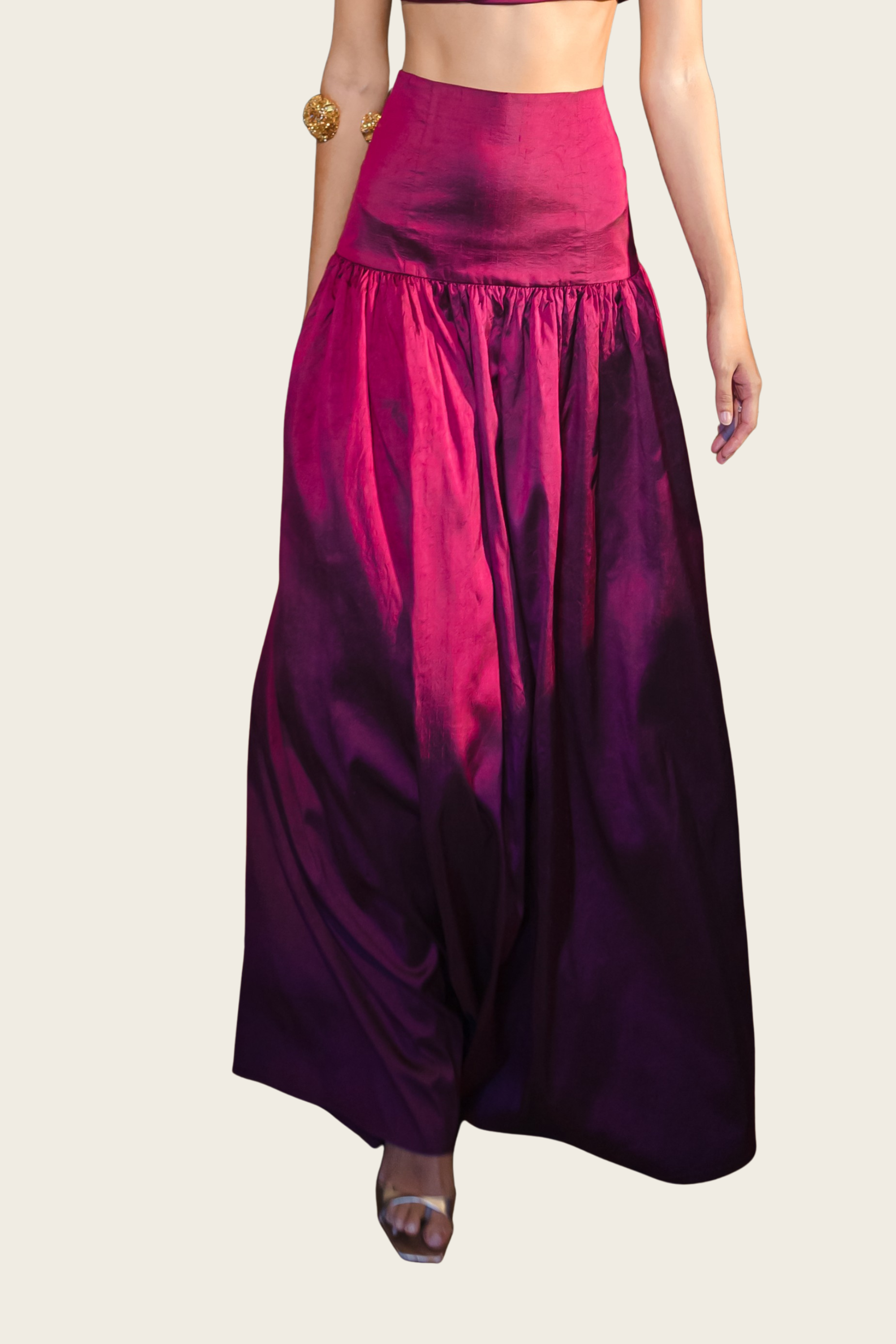 Burgundy Silk Maxi Skirt - Roselyn Silva