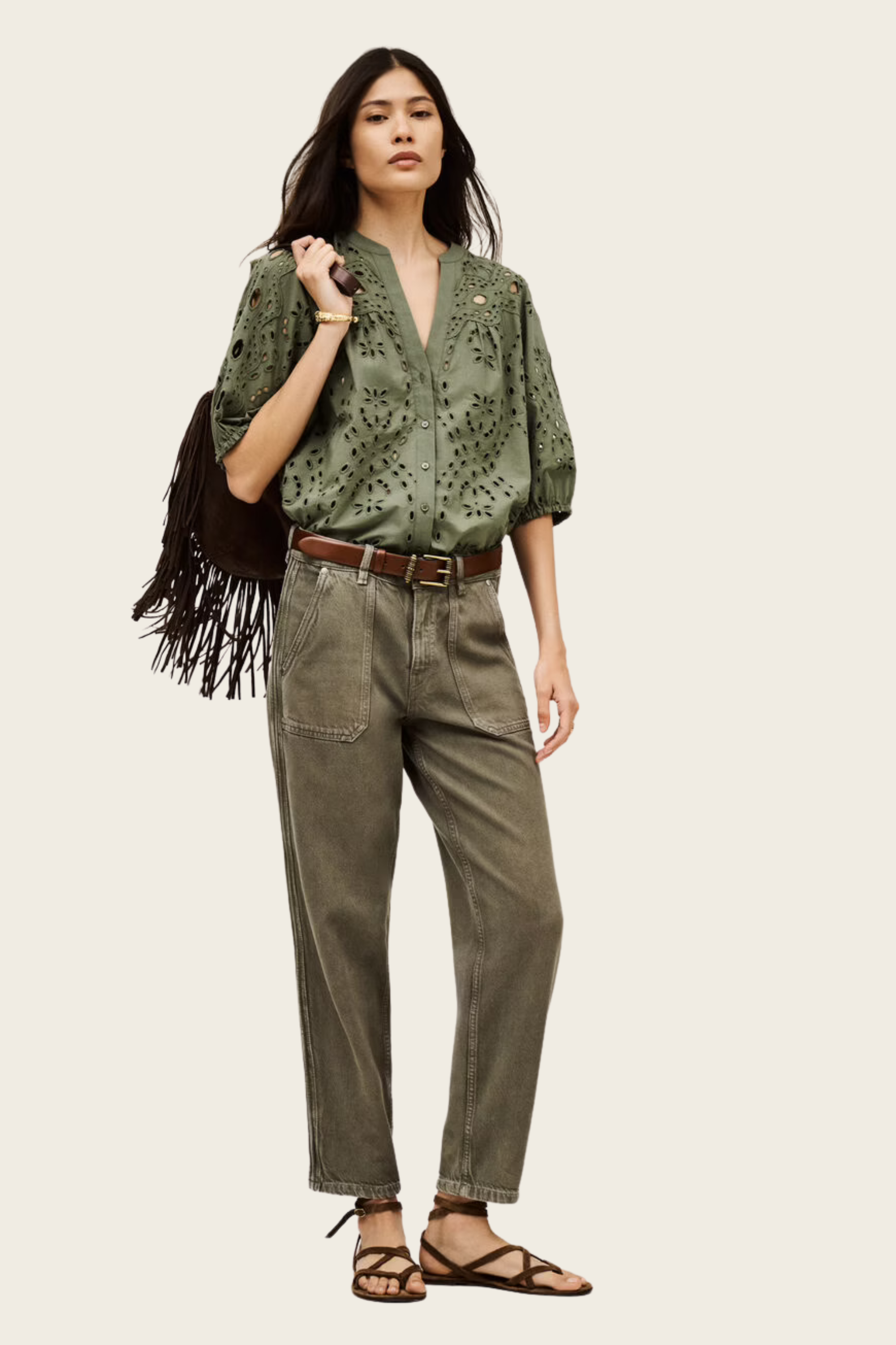 Beatrice Shirt, Composition: 100% Organic Cotton, Colour: Olive Green, New Arrivals, FW25, Espace Cannelle