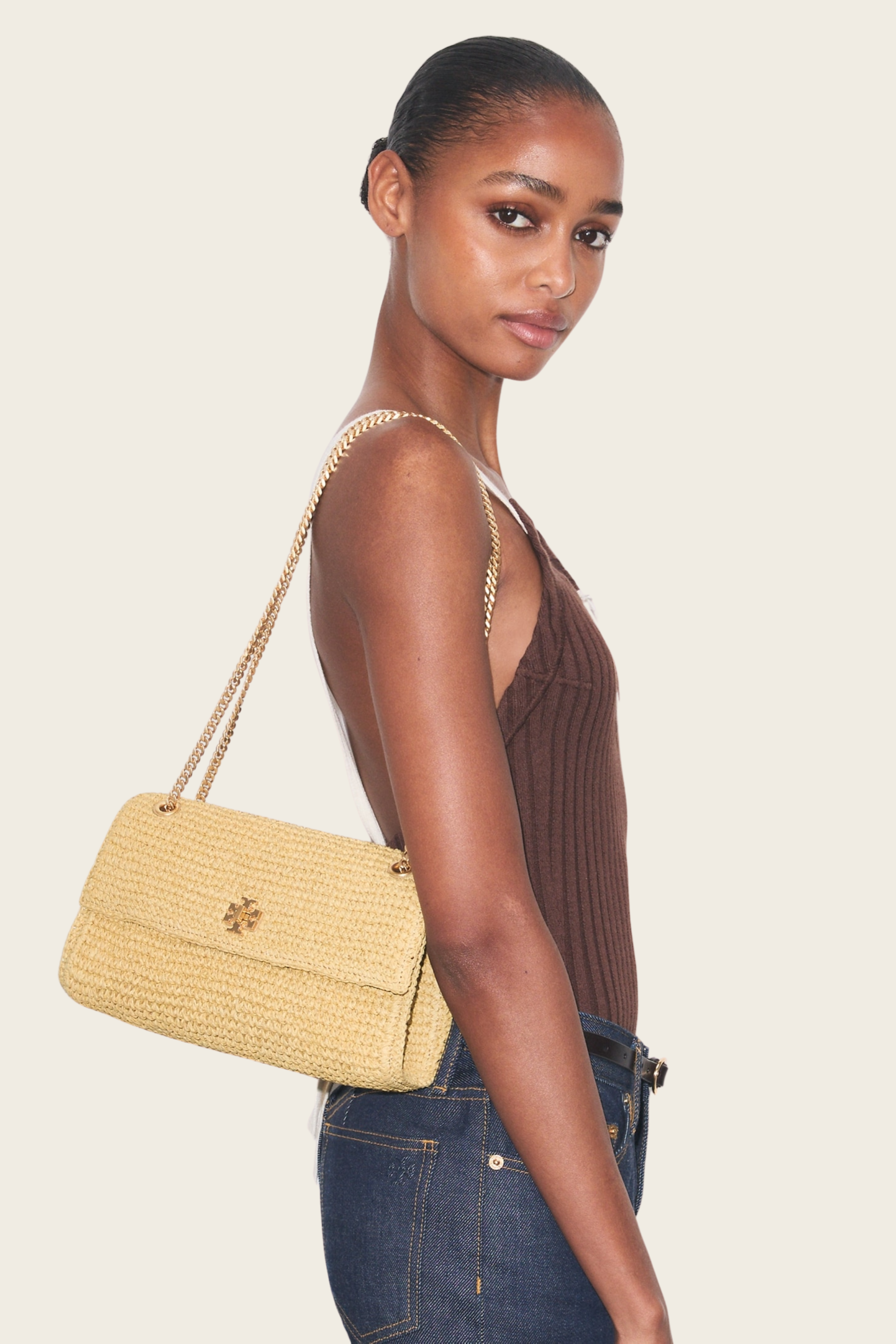 Kira Turnlock Woven Shoulder Bag - Tory Burch