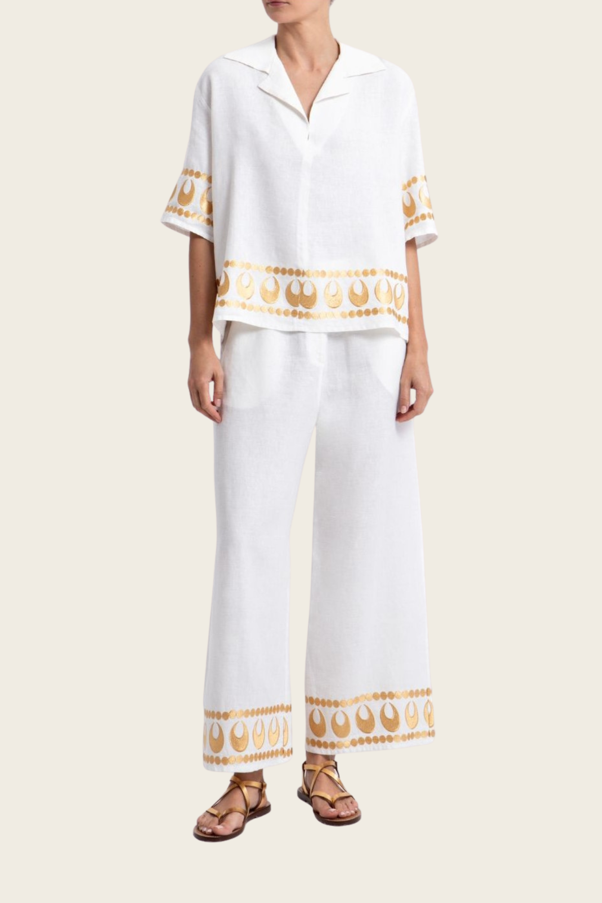 Selene Linen Trousers - Greek Archaic Kori (desc feita) - ESPACE CANNELLE - New Arrivals