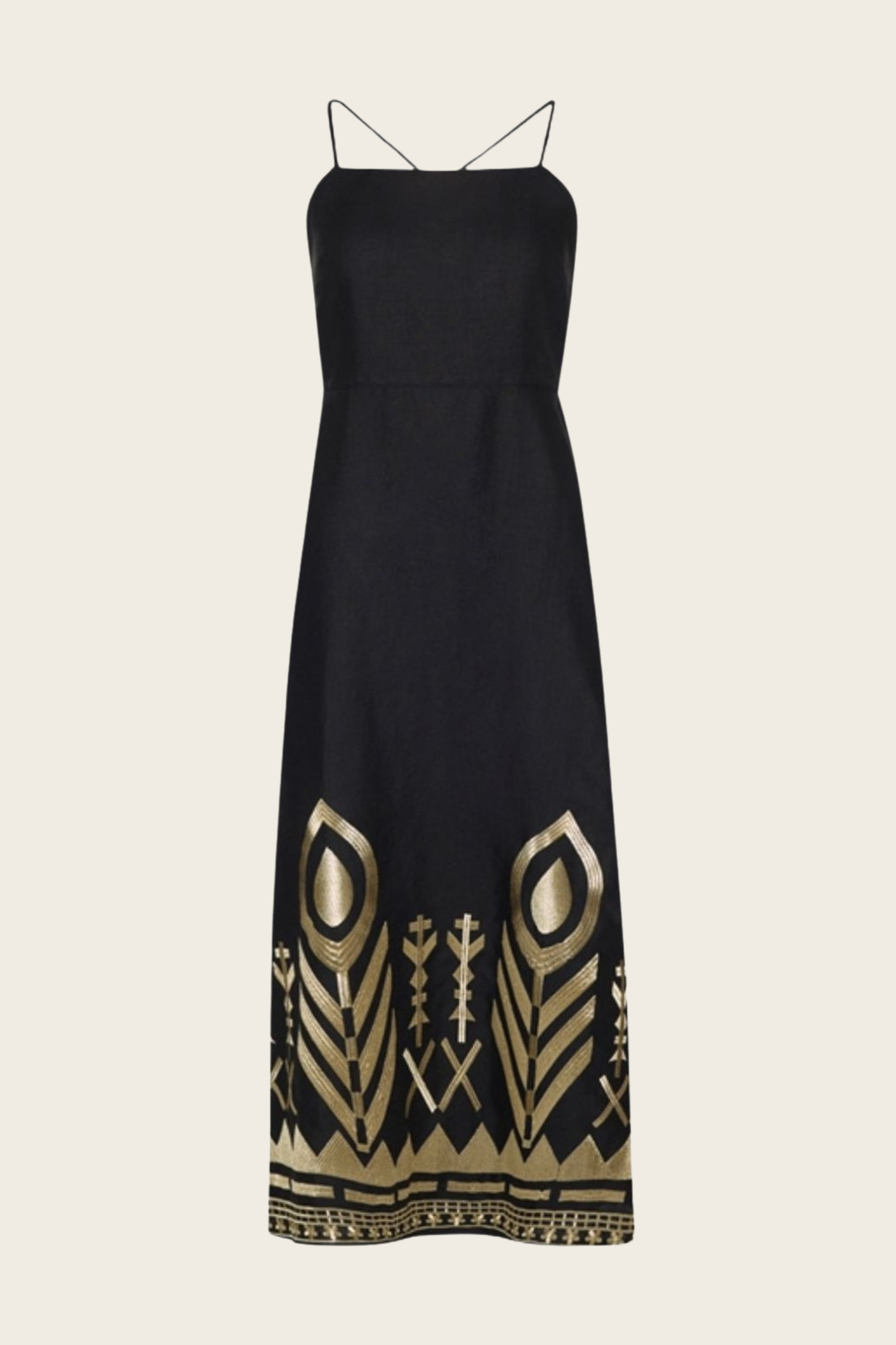Long Feather Cross-Strap Dress - Greek Archaic Kori