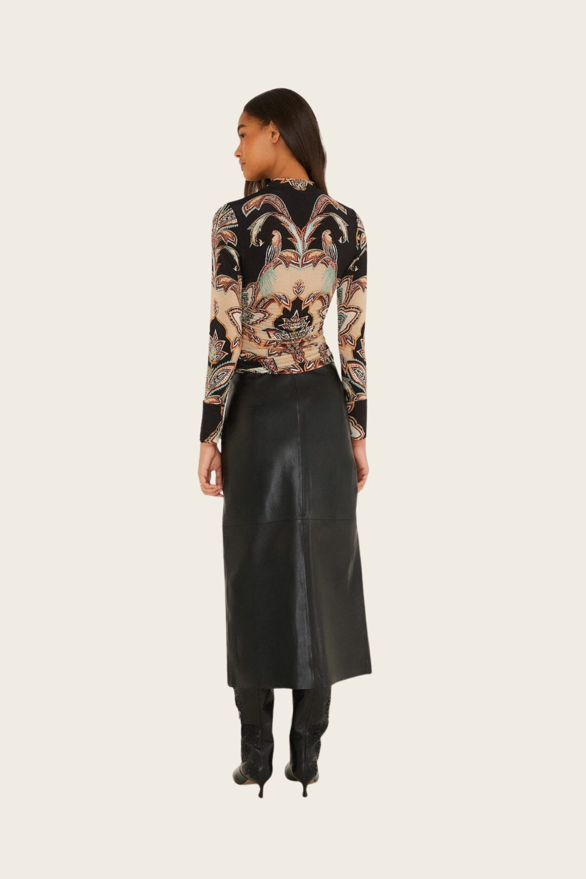 Black Leather Midi Skirt - FARM Rio