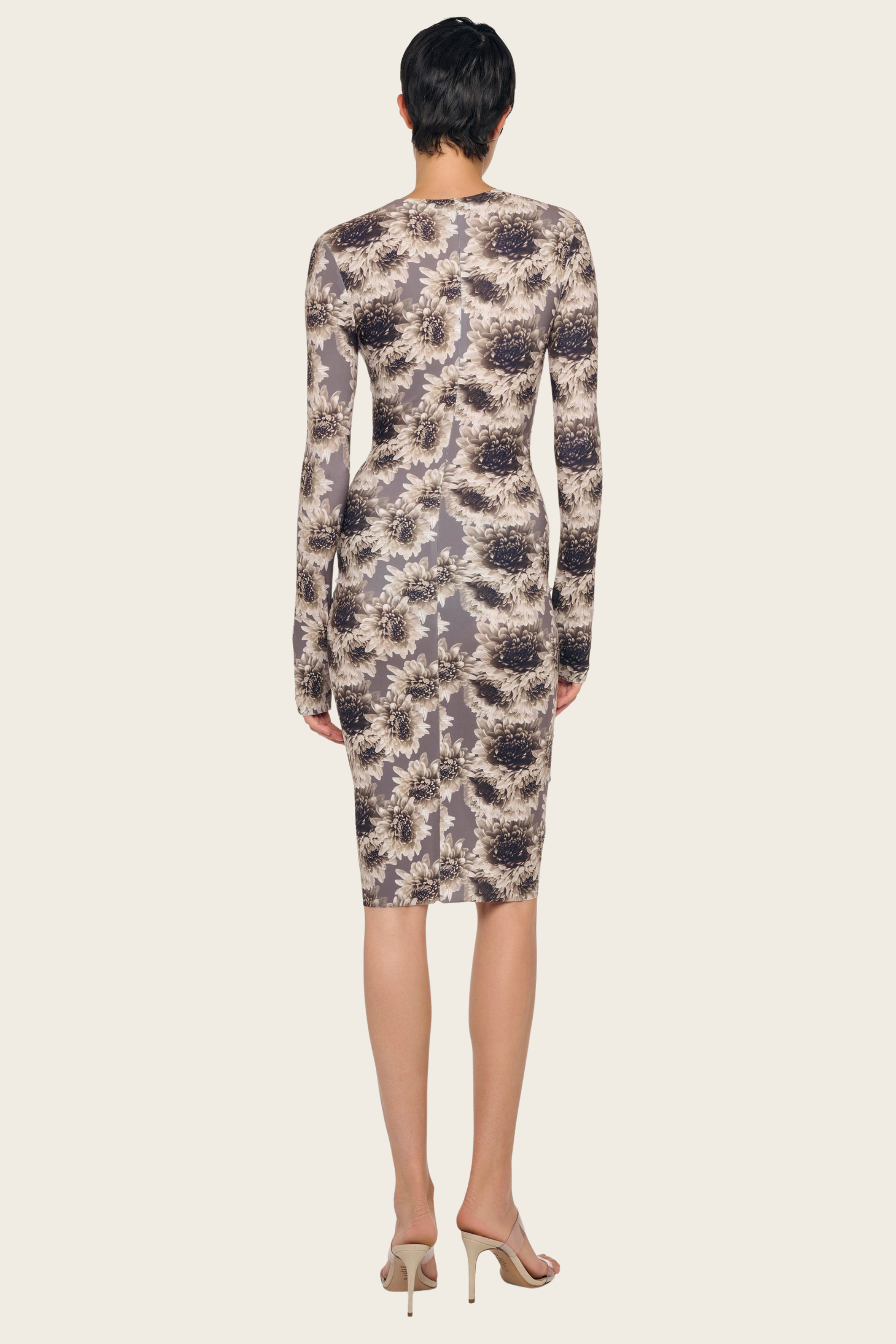 Long Sleeve Vneck Shirred Front Dress - Norma Kamali