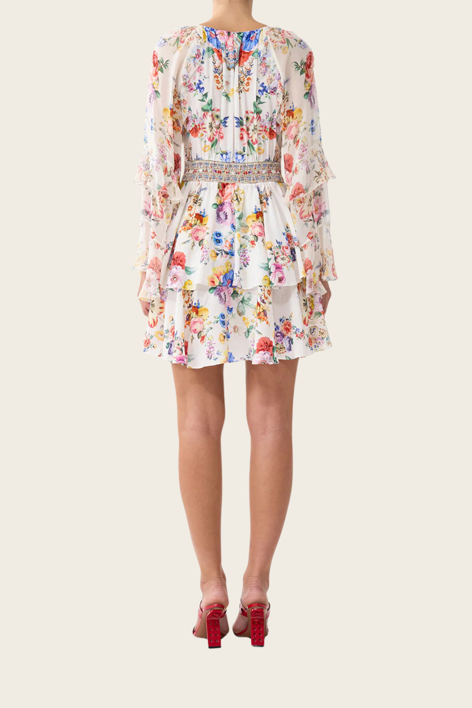 Short Waistband Dress with Ruffle Sleeve - Camilla