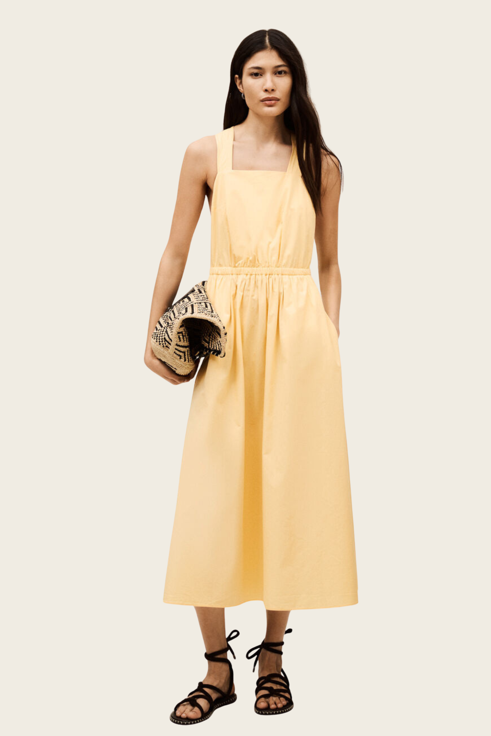 Tali sleeveless midi dress, 100% Organic Cotton, Yellow, New Arrivals, SS25, Espace Cannelle