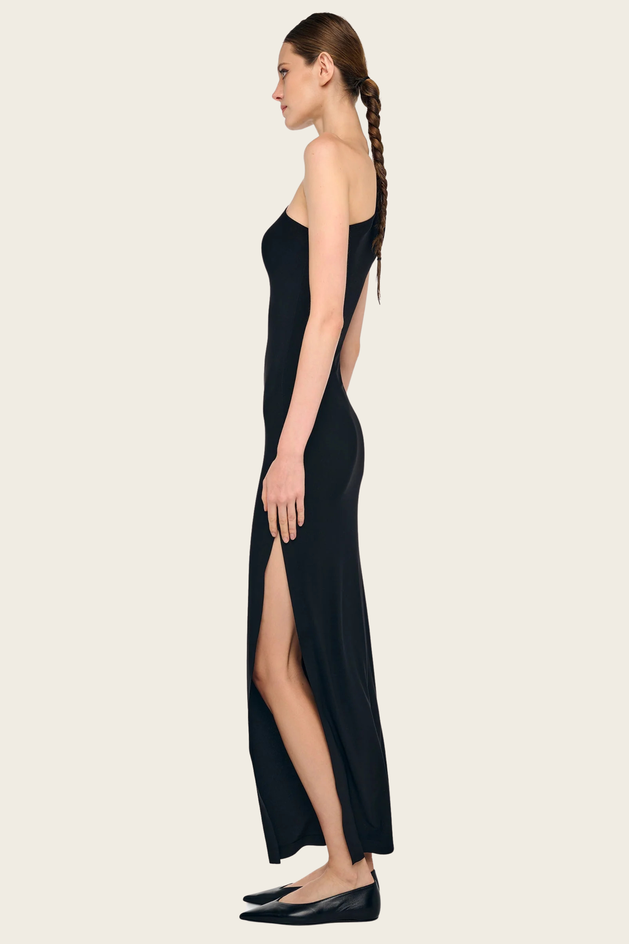 Vestido comprido de um ombro só com racha lateral - Norma Kamali