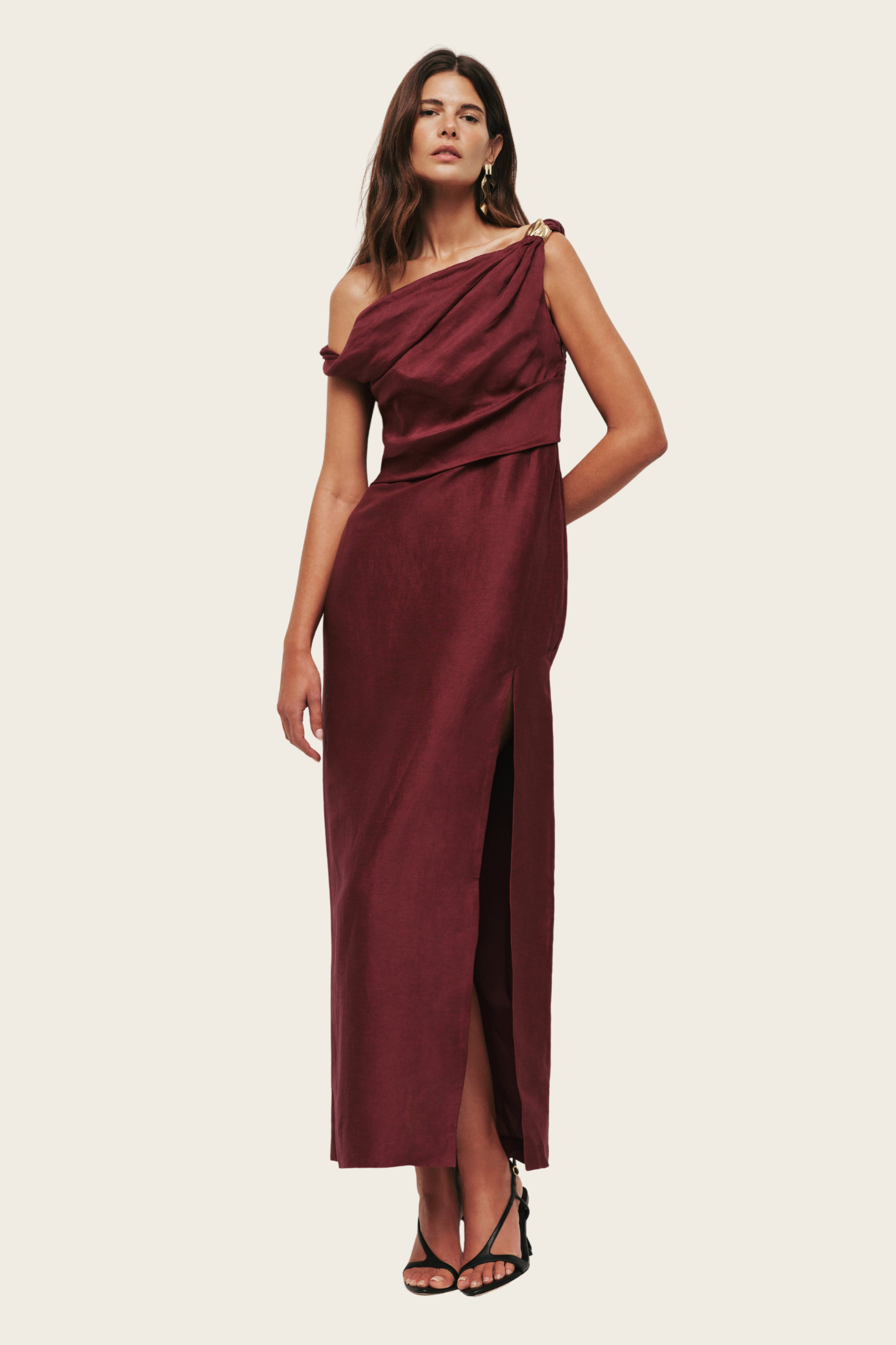Bridgette Midi Dress - Aje, Fabric: 69% Linen, 31% Viscose, Colour: Plum, Women’s midi dress, New Arrivals, Espace Cannelle, SS26