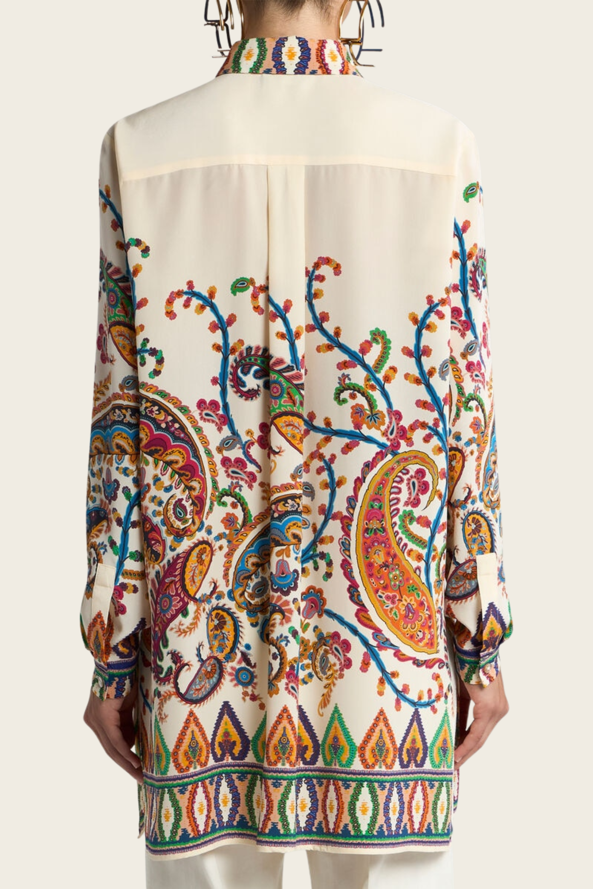 Long Silk Shirt with Placed Floral Paisley Print - Etro - ESPACE CANNELLE