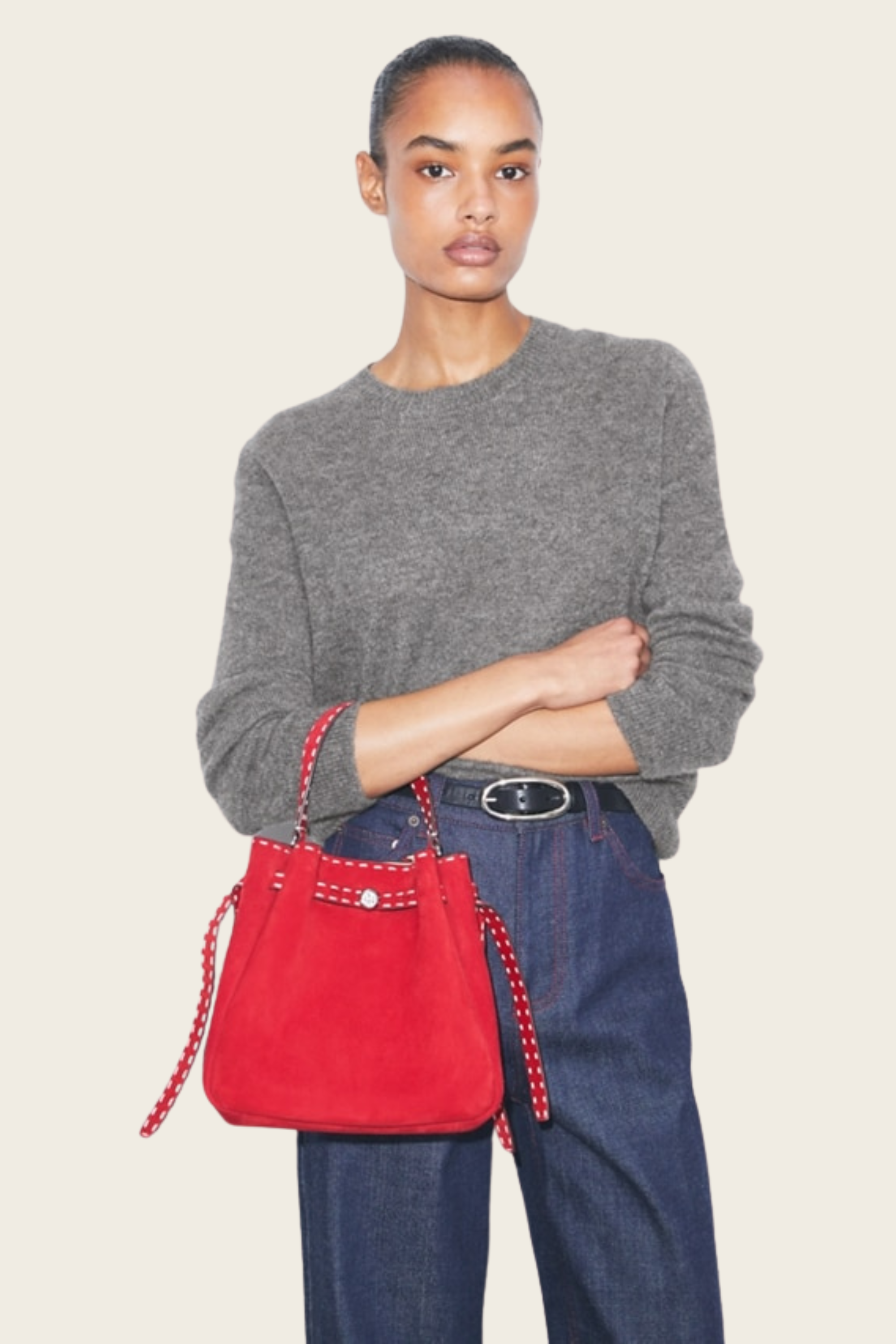 Romy Suede Pick Stitch Bucket Bag - Tory Burch
