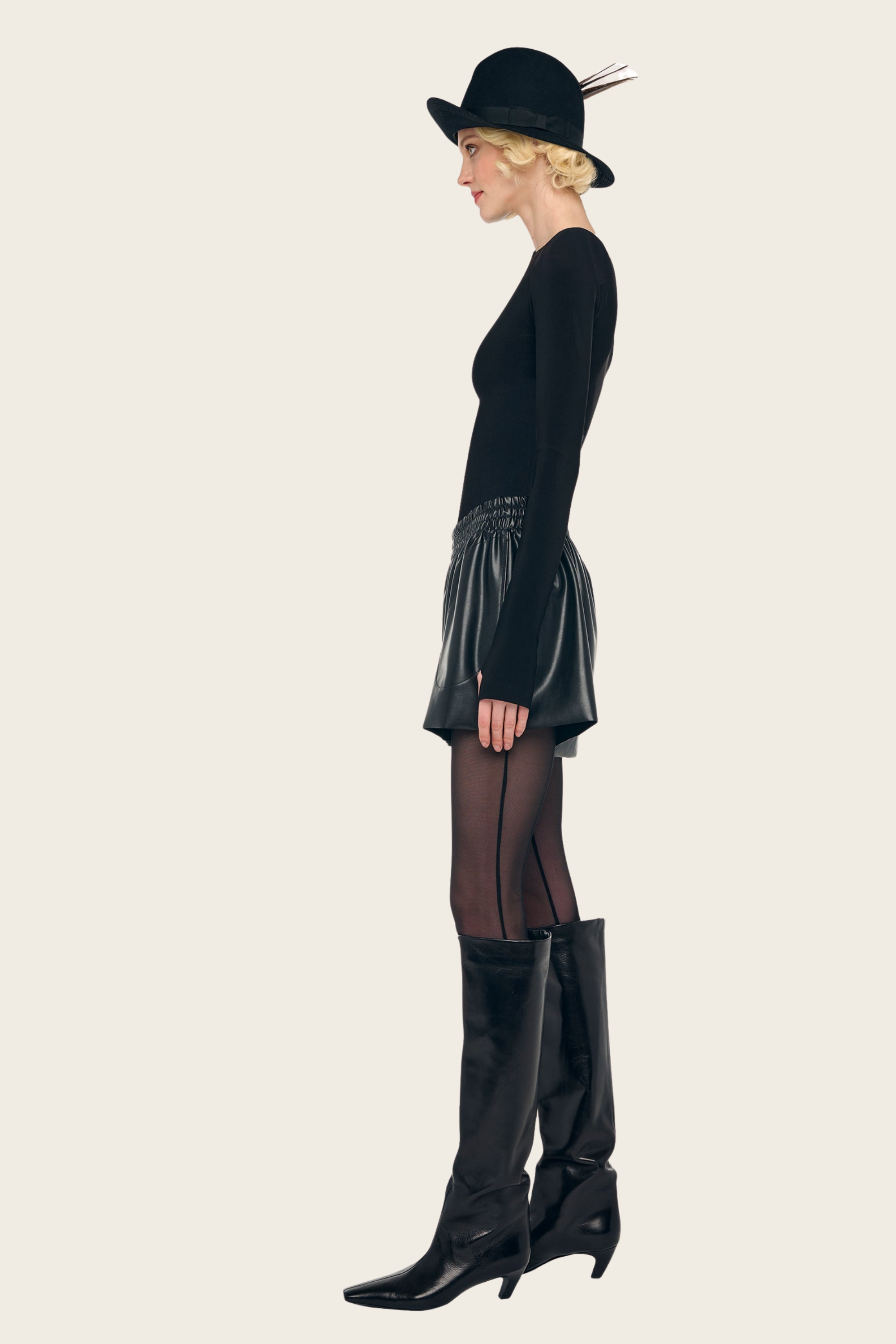 Long Sleeve Shoulder Pad V Neck Top - Norma Kamali