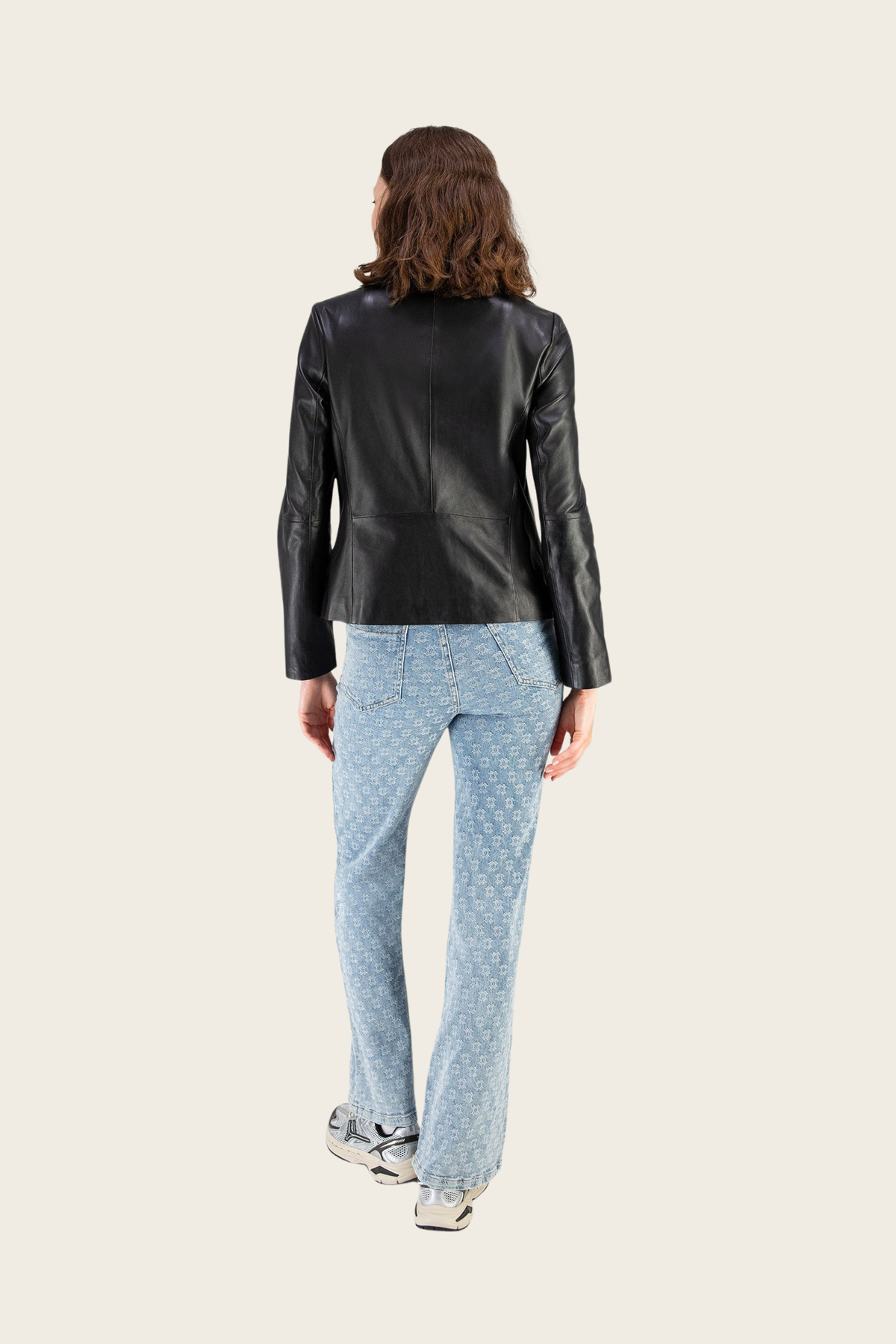 Black Monica jacket by Max&Moi, back view showing shaped waist and flared hem - espace cannelle