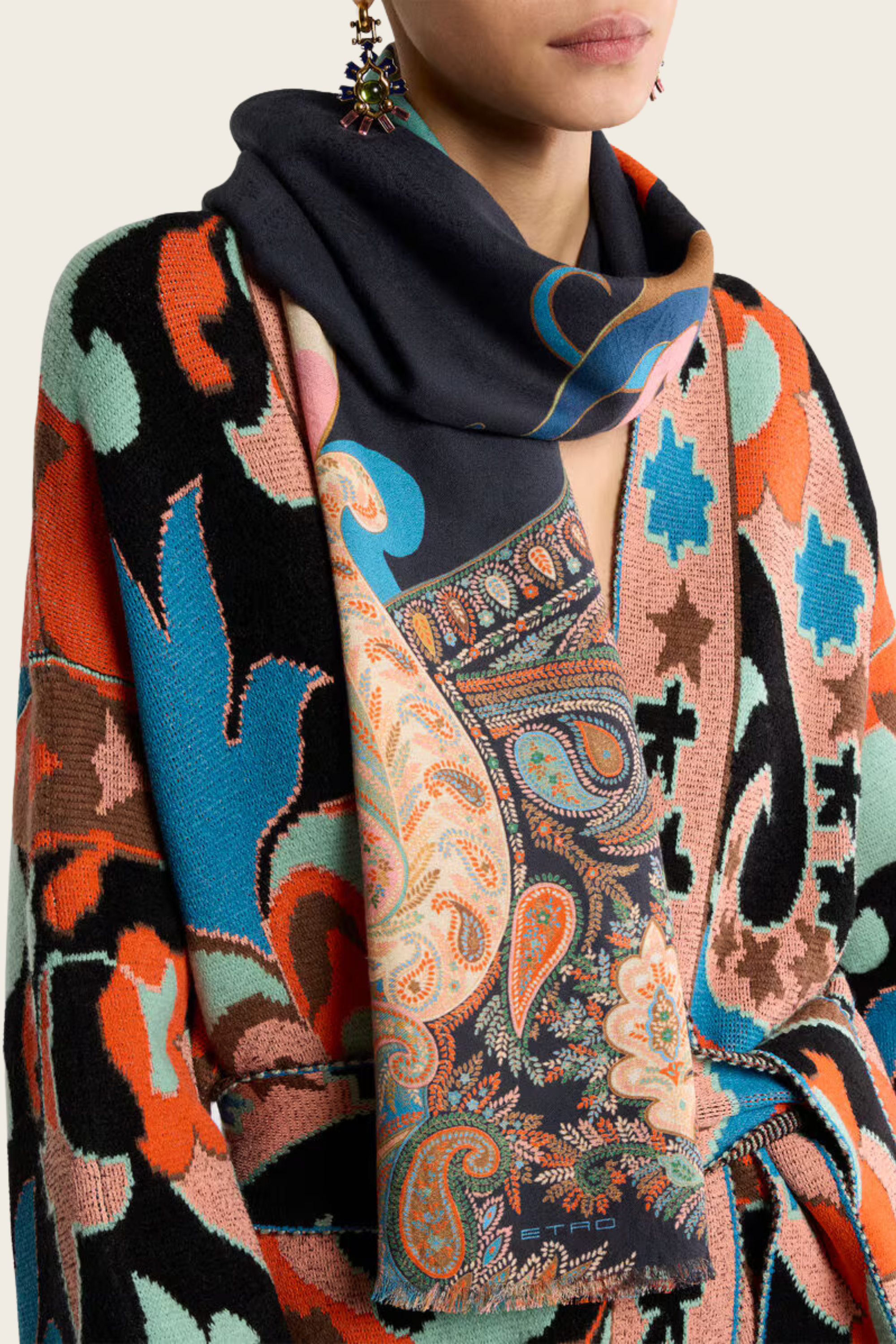 Cotton-Blend Jacquard Scarf with Paisley Motif - Etro